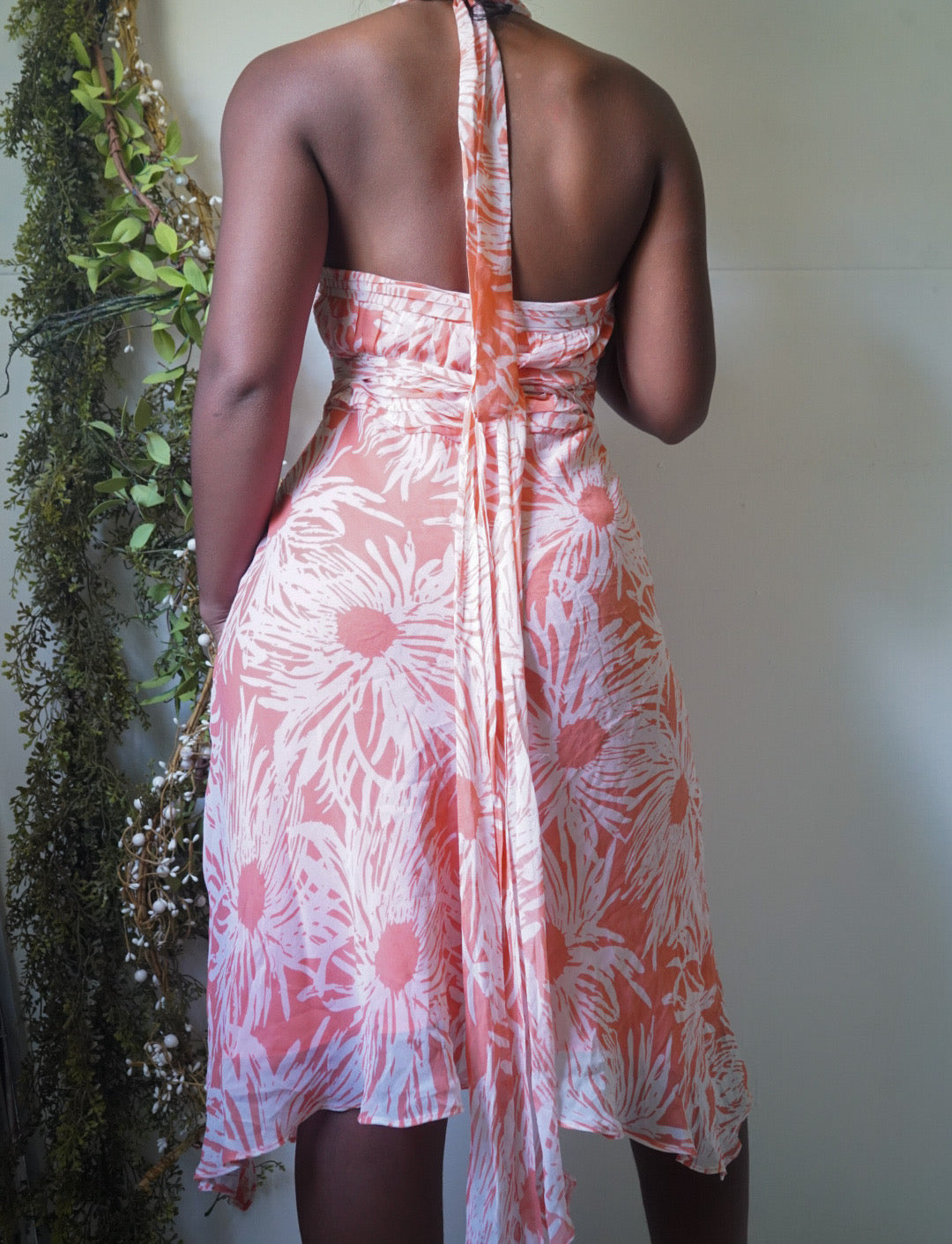 Tropical Print Silk Halter Dress