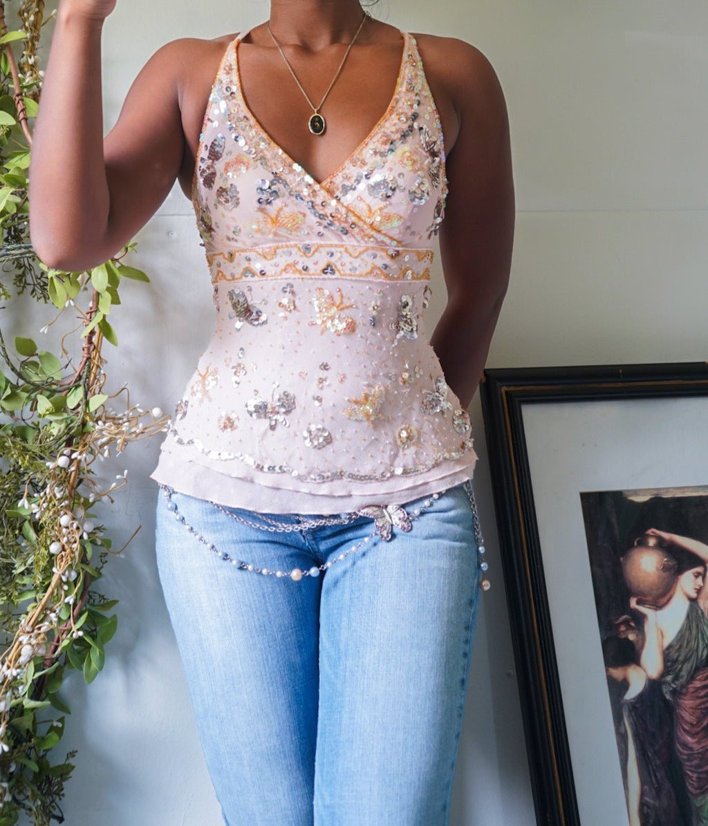 Pastel Pink Butterfly Silk Fairy Top
