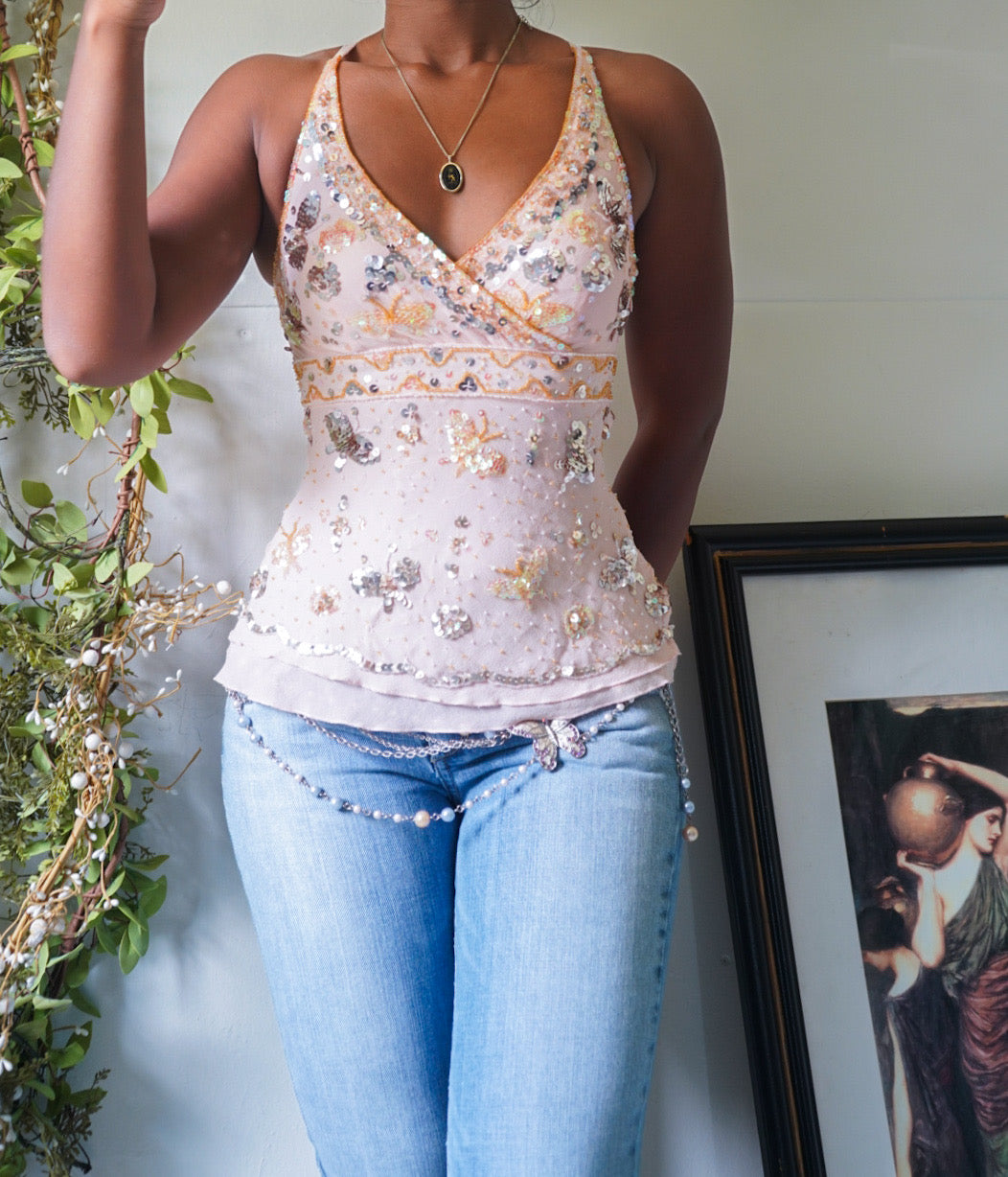 Pastel Pink Butterfly Silk Fairy Top