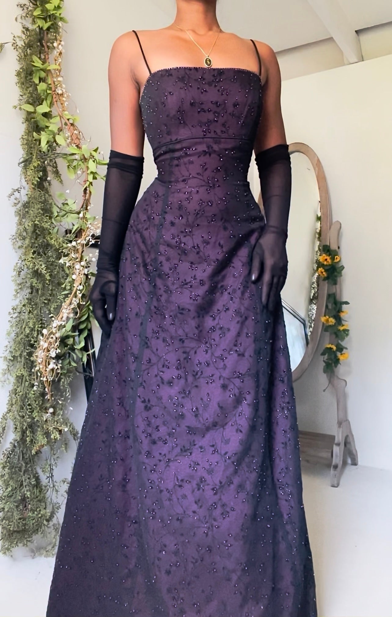 Purple and Black Beaded Layered Formal Dress