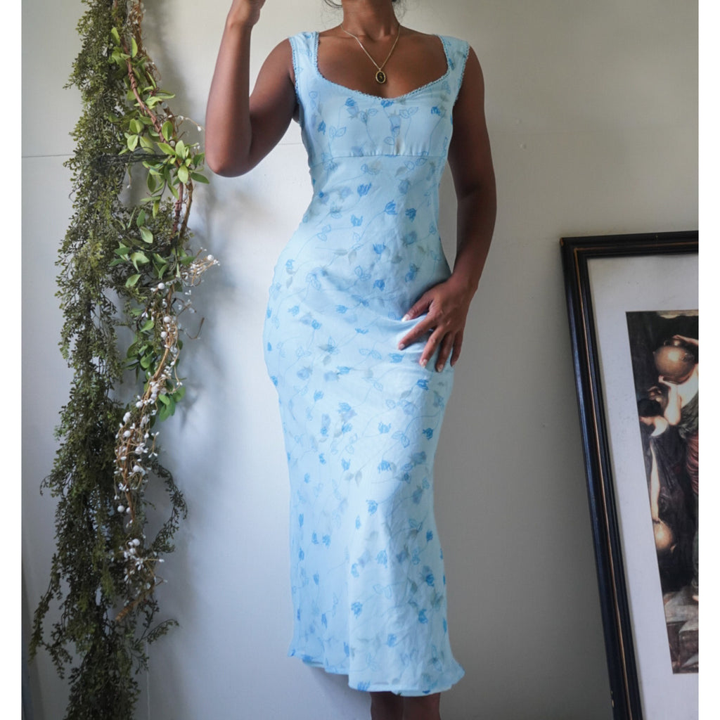 Romantic Blue Rosebud Dress