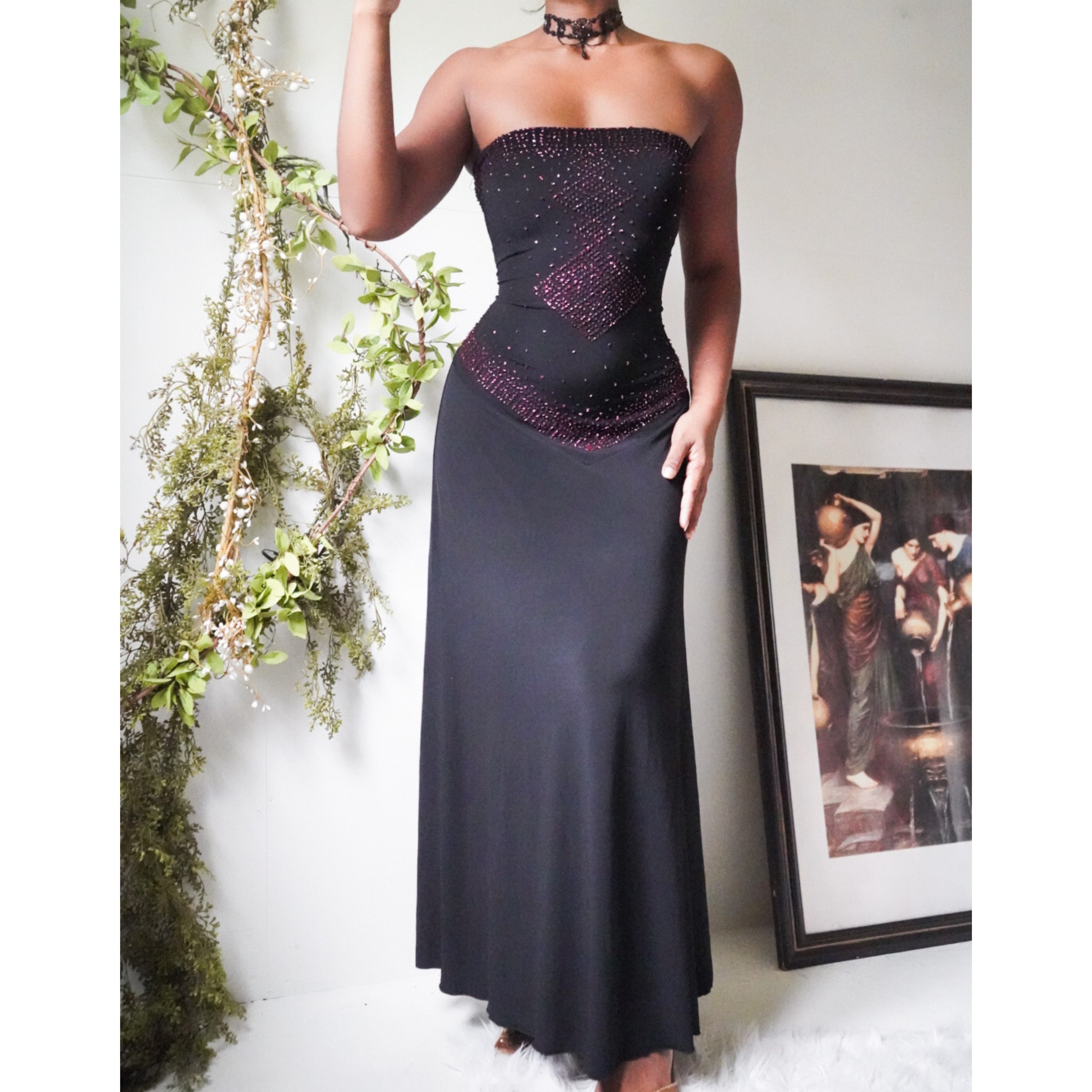 Strapless Bead Detail Gown