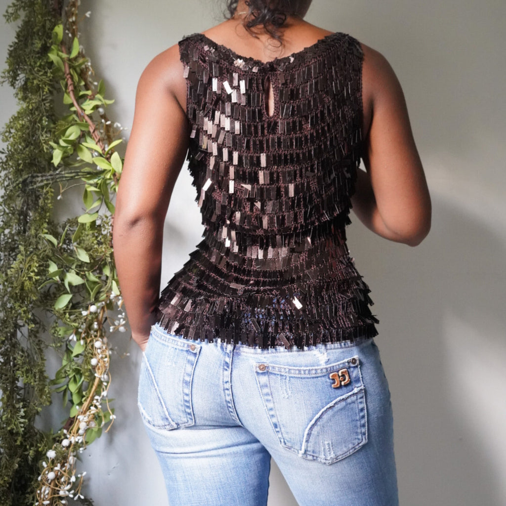 Dark Chocolate Sequin Crochet Tank