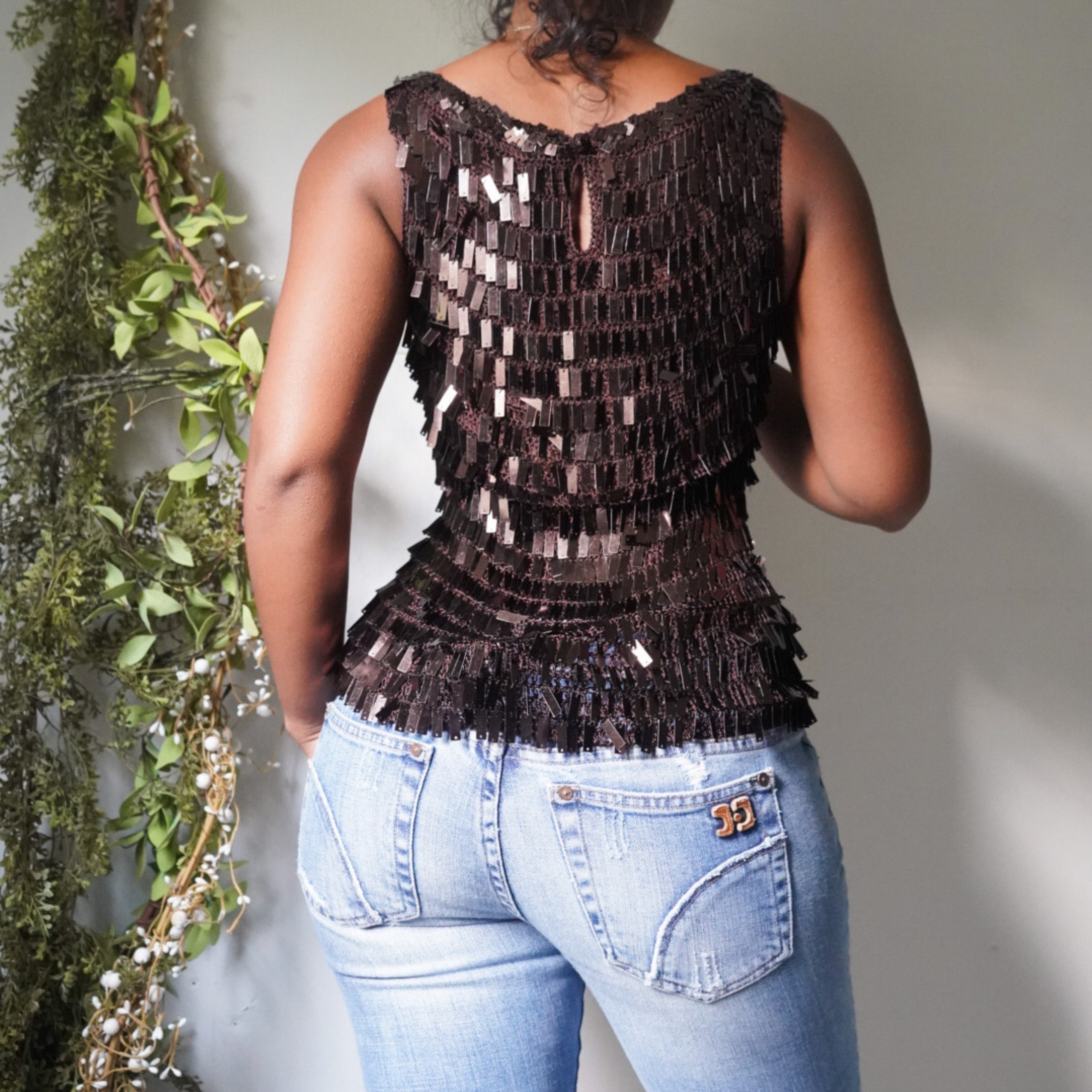 Dark Chocolate Sequin Crochet Tank