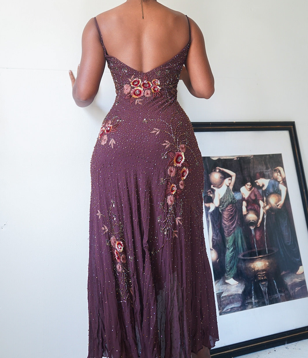 Chocolate Silk Beaded Sue Wong Dress
