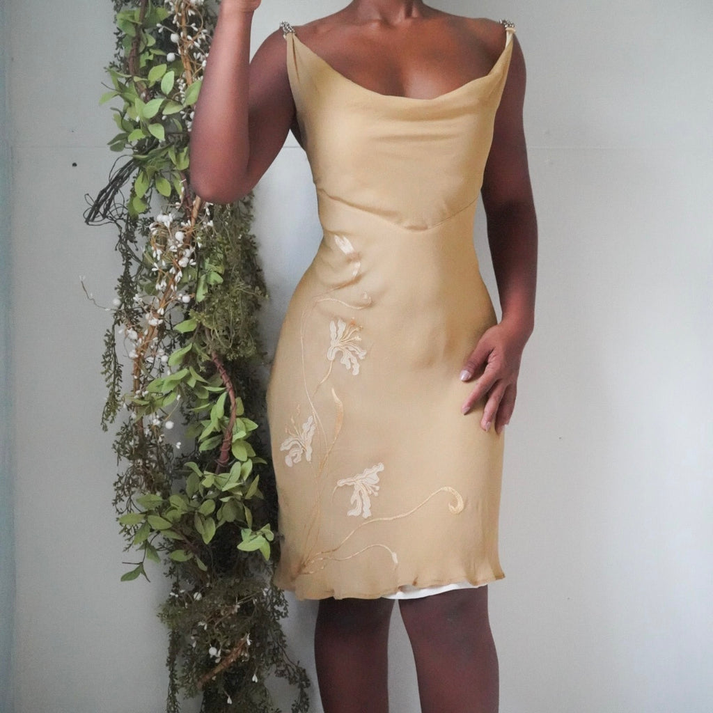 90’s Tan Cowl Neck Staple Slip Dress