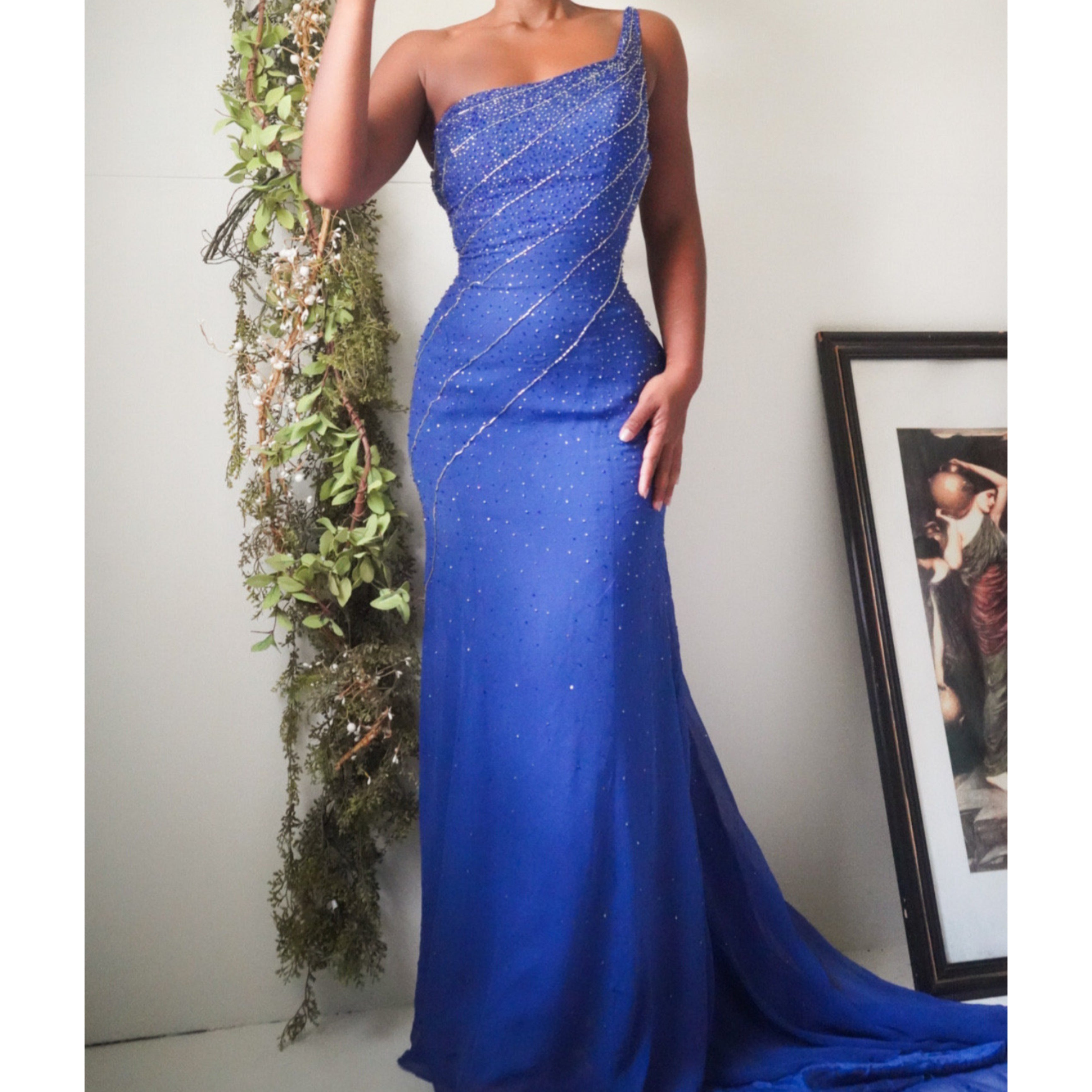 Silk Beaded One Shoulder Gown