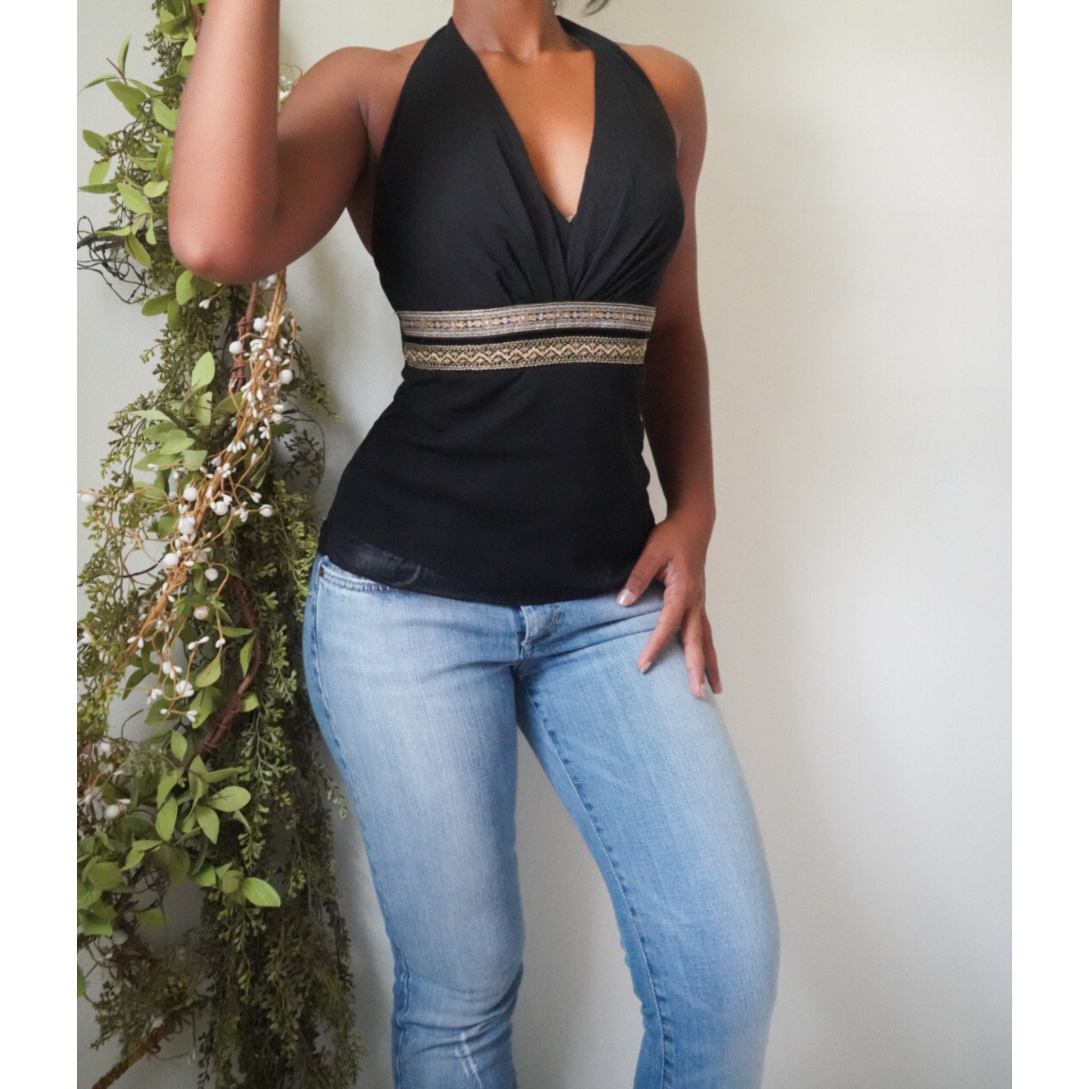 Double Mesh Black Boho Halter Top