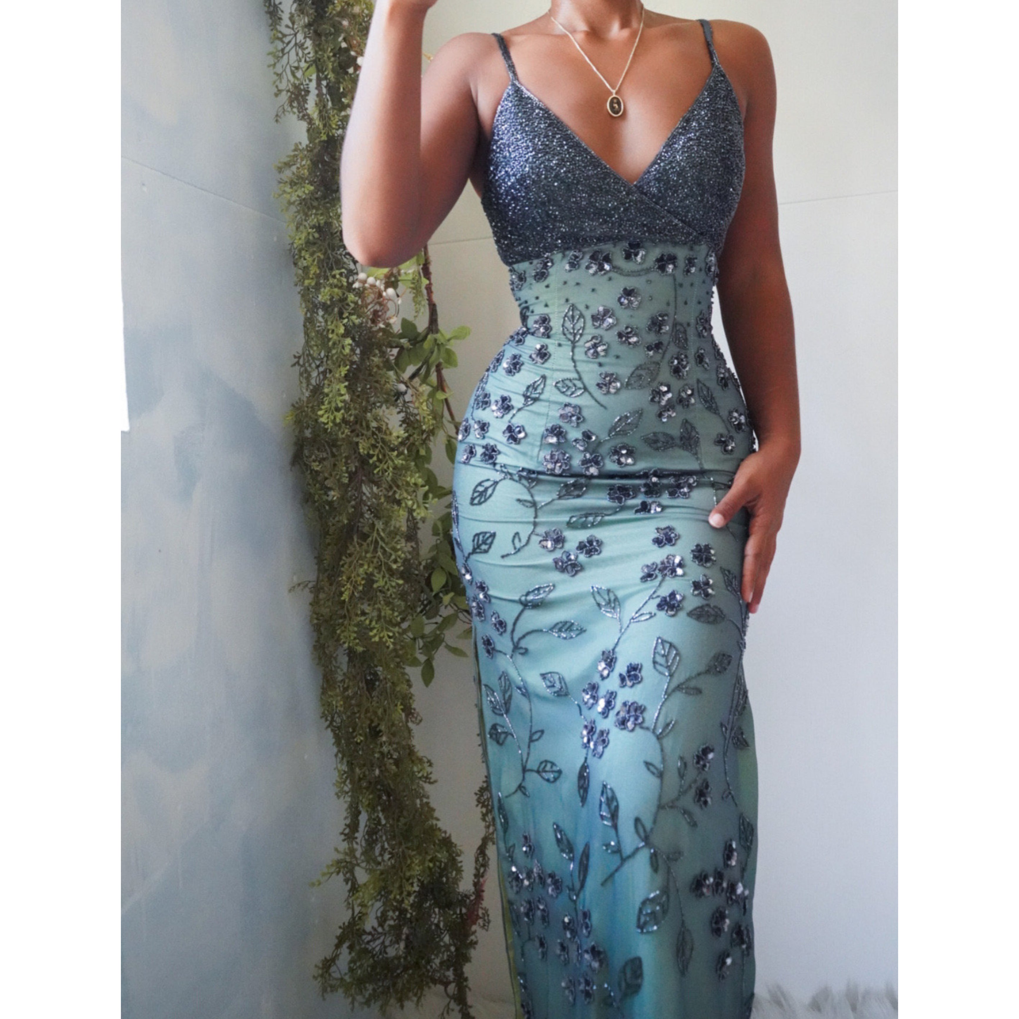 Layered Silk Beaded Gown