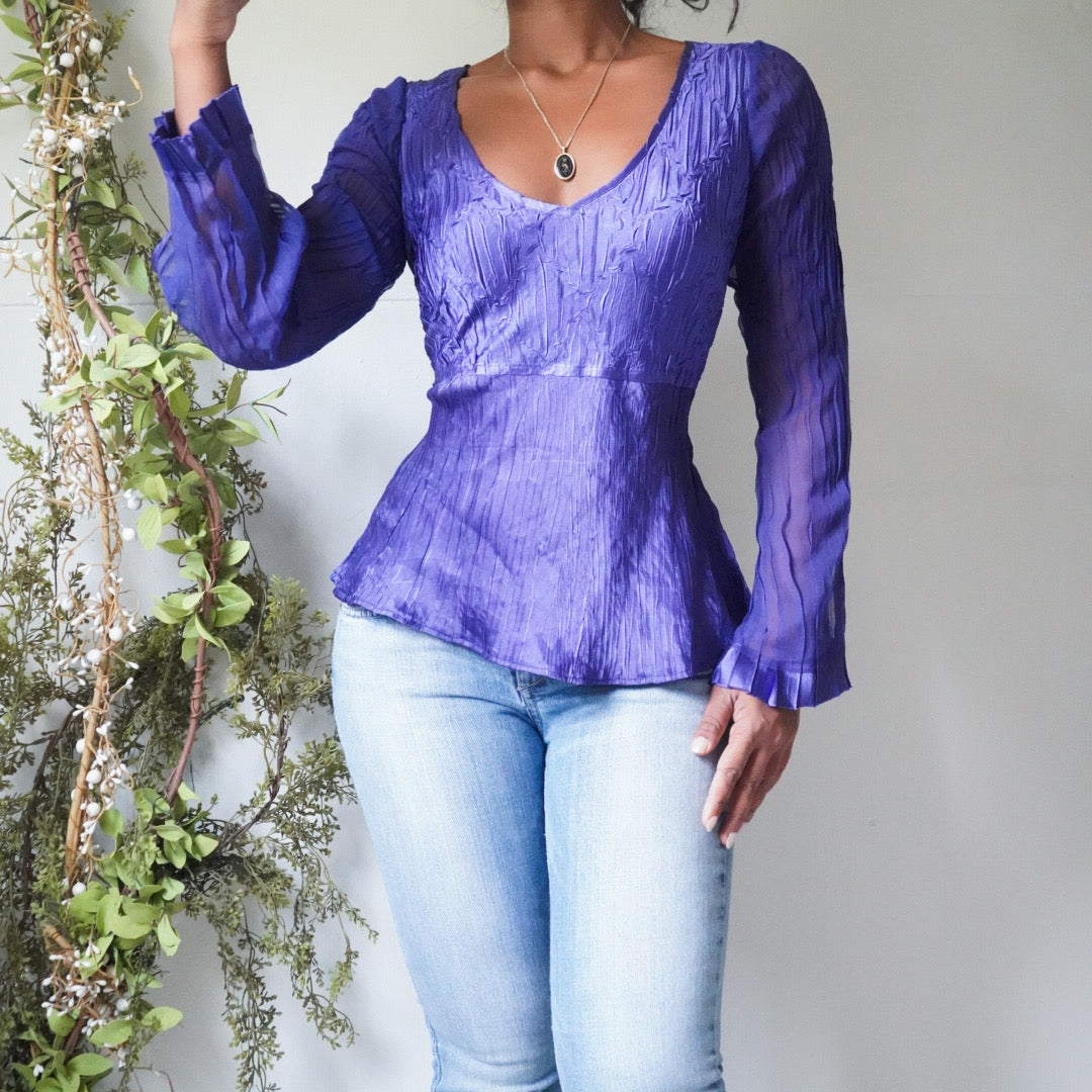 purple-crinkle-slit-sleeve-top-image