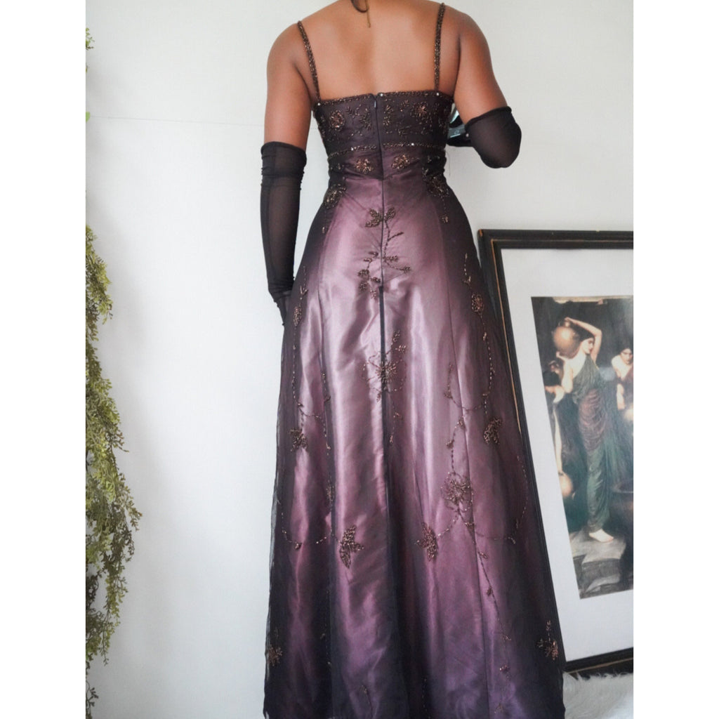 Ombre Chocolate Beaded Split Front Gown