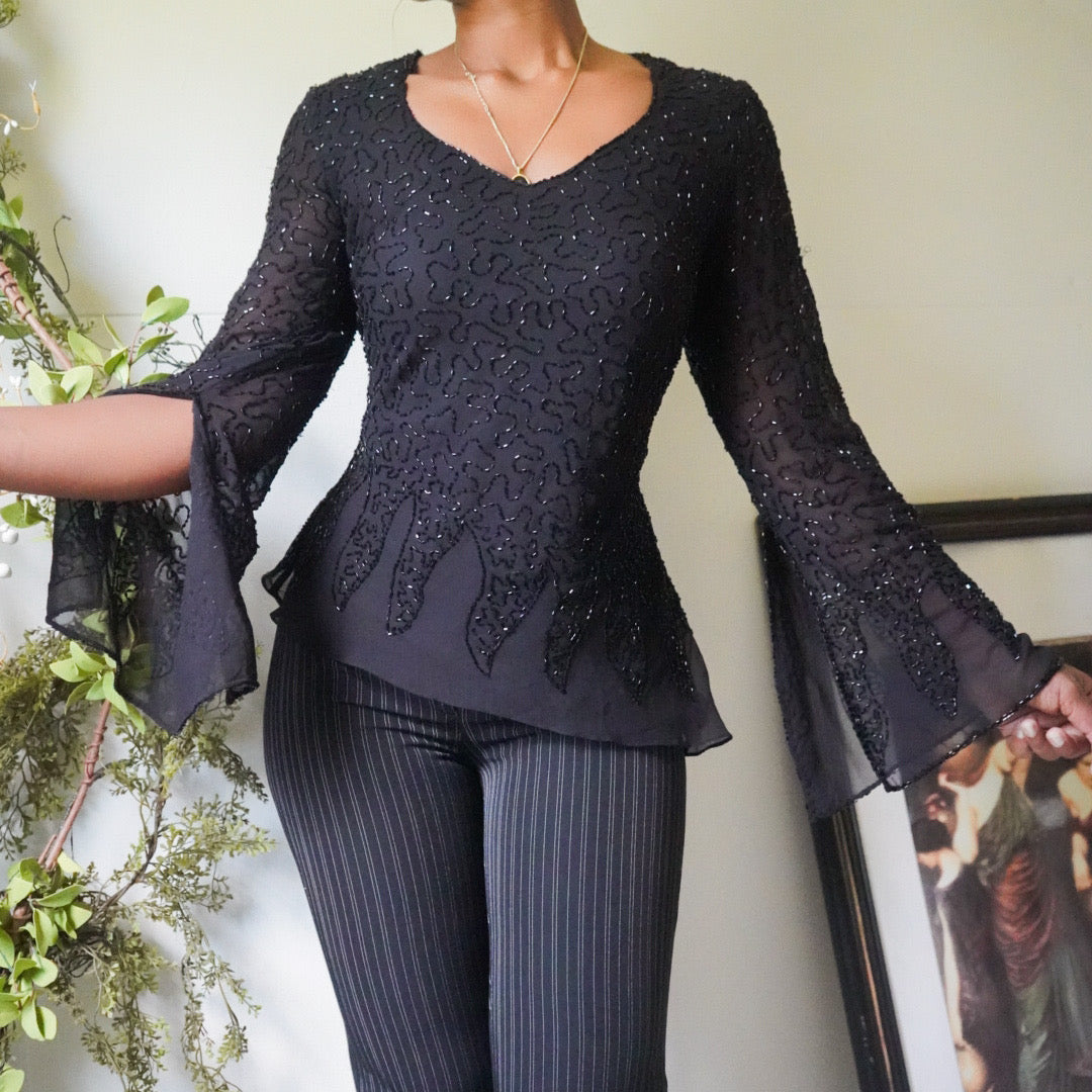 90s-beaded-flare-sleeve-silk-top-image
