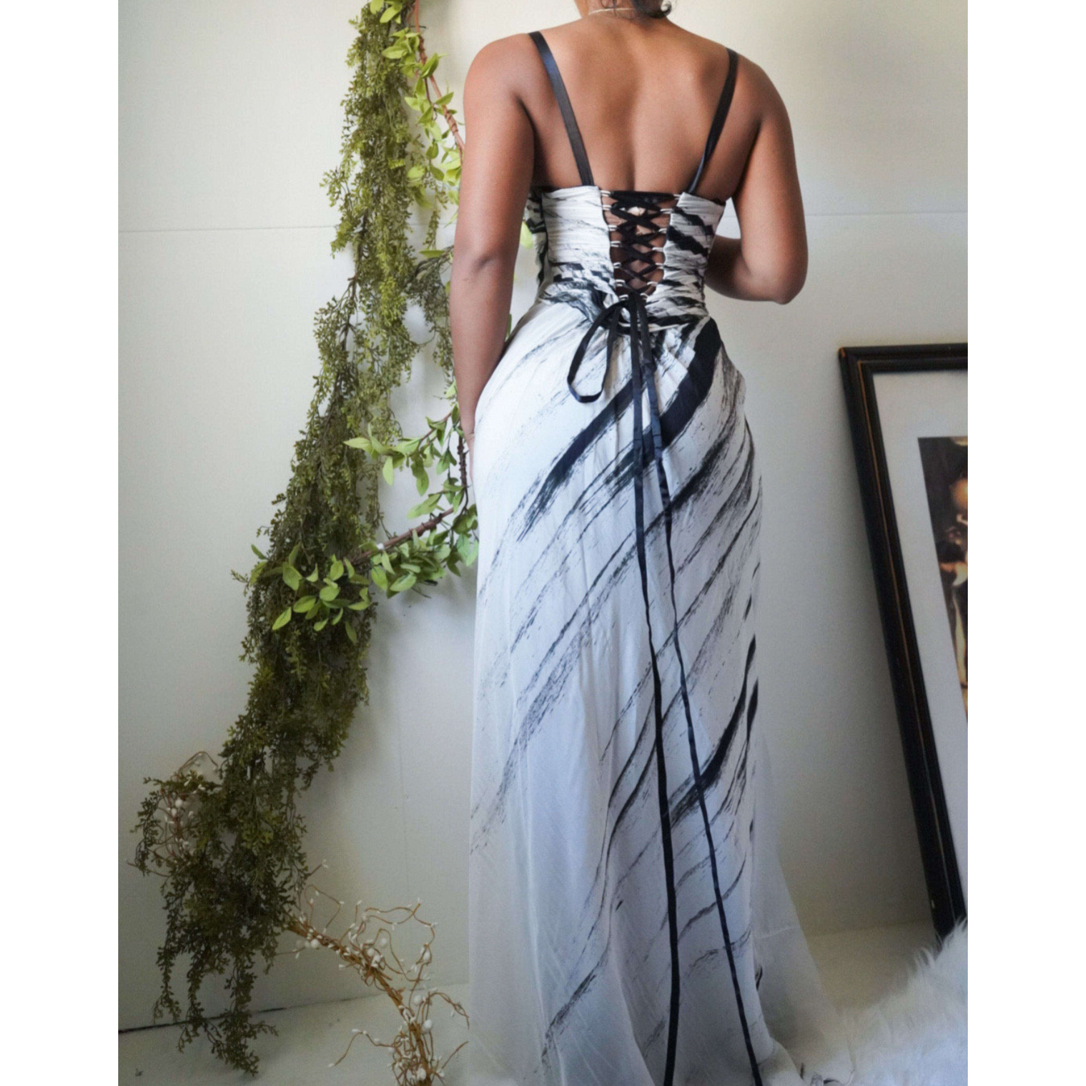 Abstract Monochrome Silk Gown