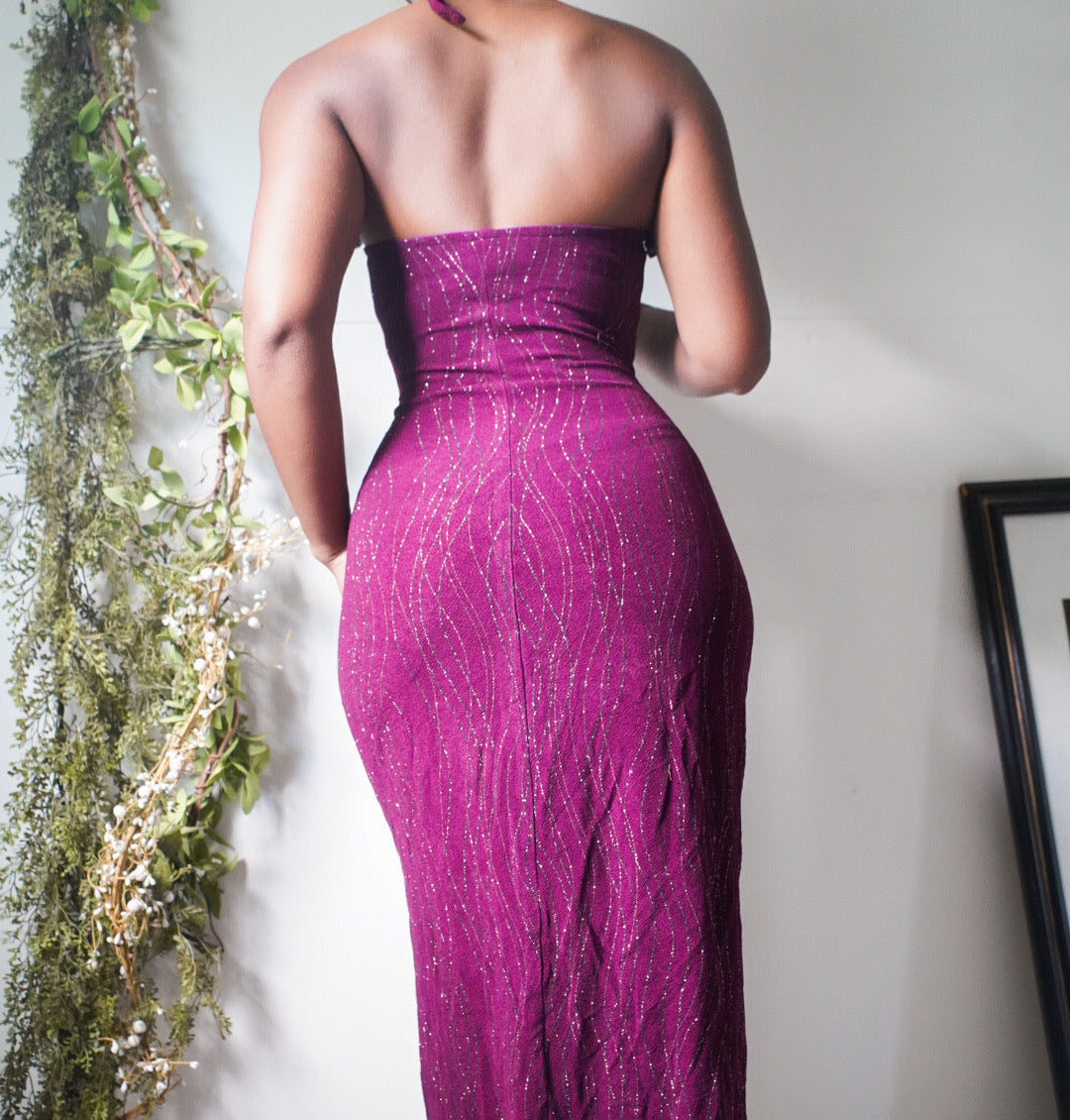 Deep Berry Glitter Halter Dress