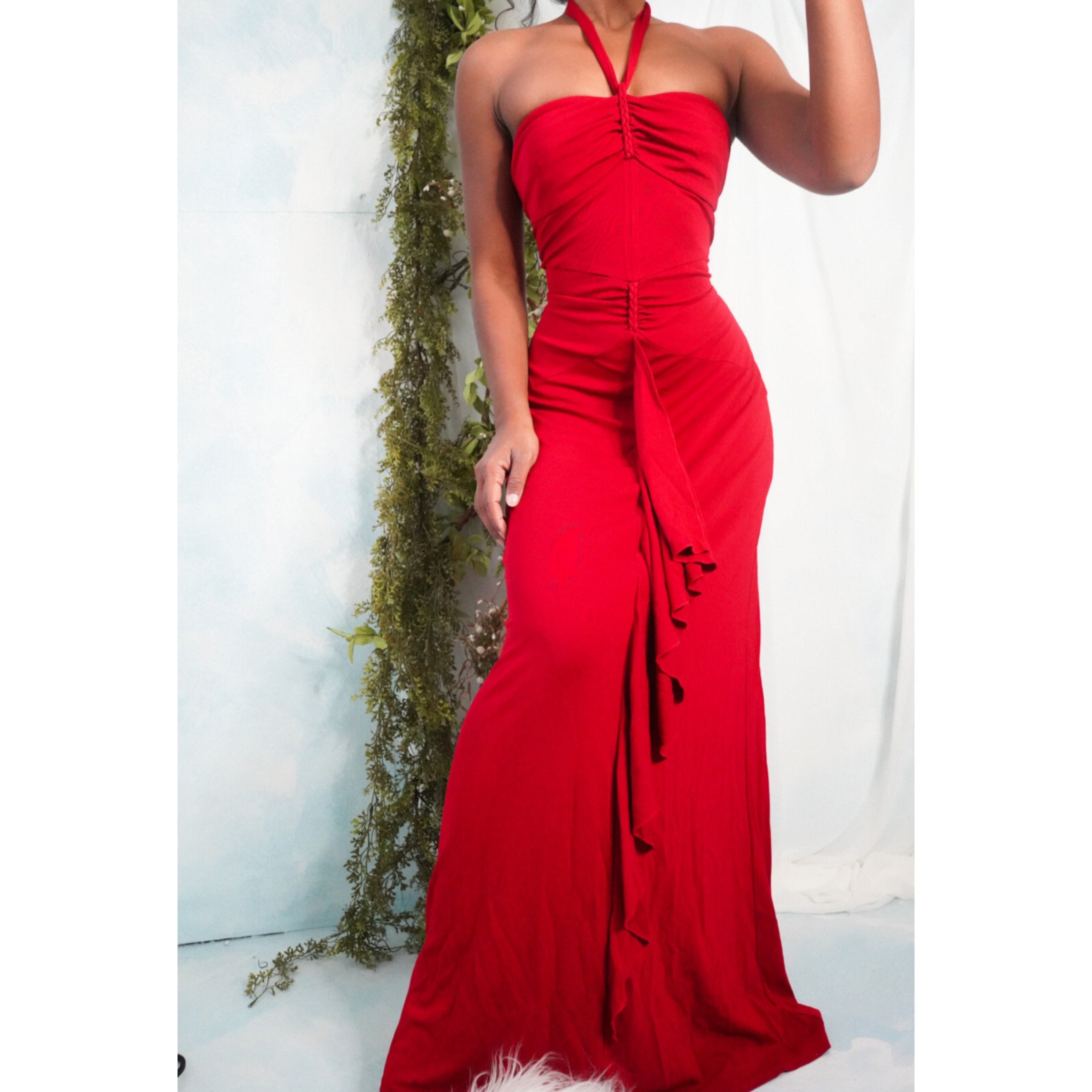 Vibrant Red Goddess Gown