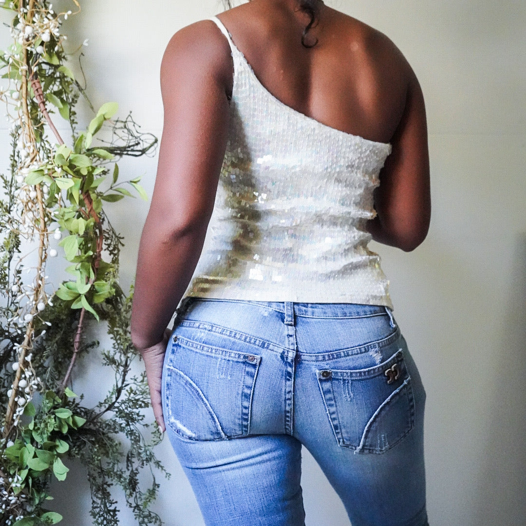 Ivory Iridescent Sequin Top