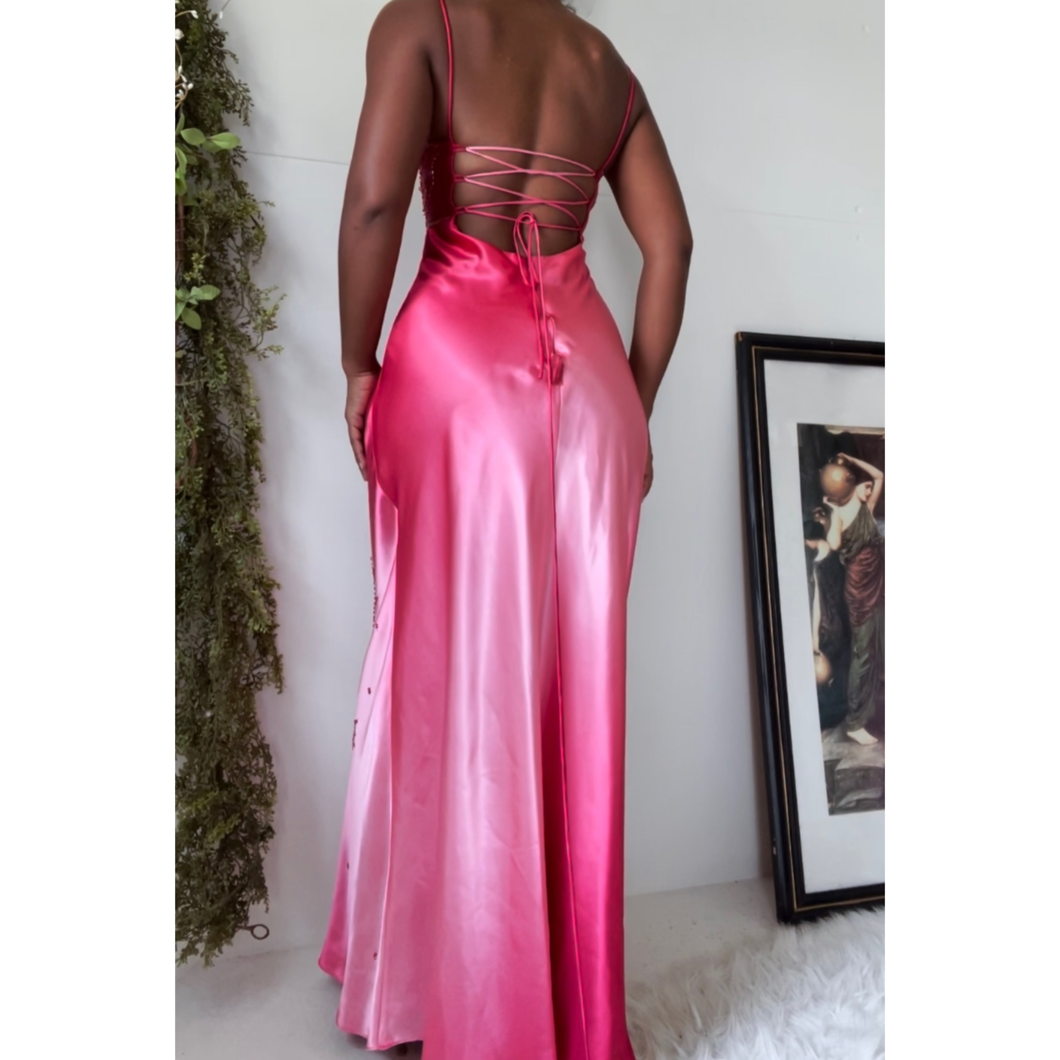 Satin Gradient Beaded Formal Dress