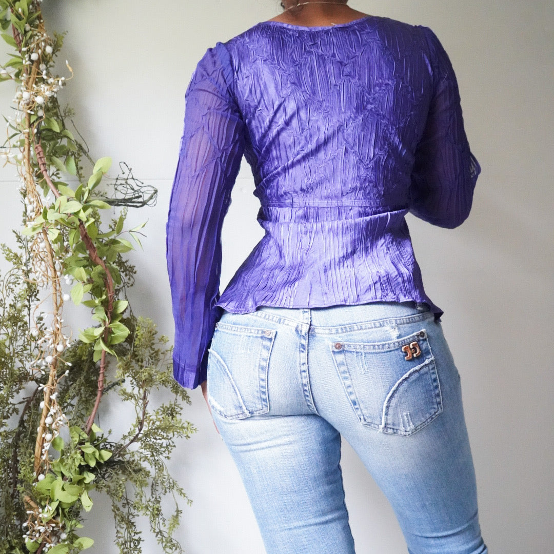 Purple Crinkle Slit Sleeve Top