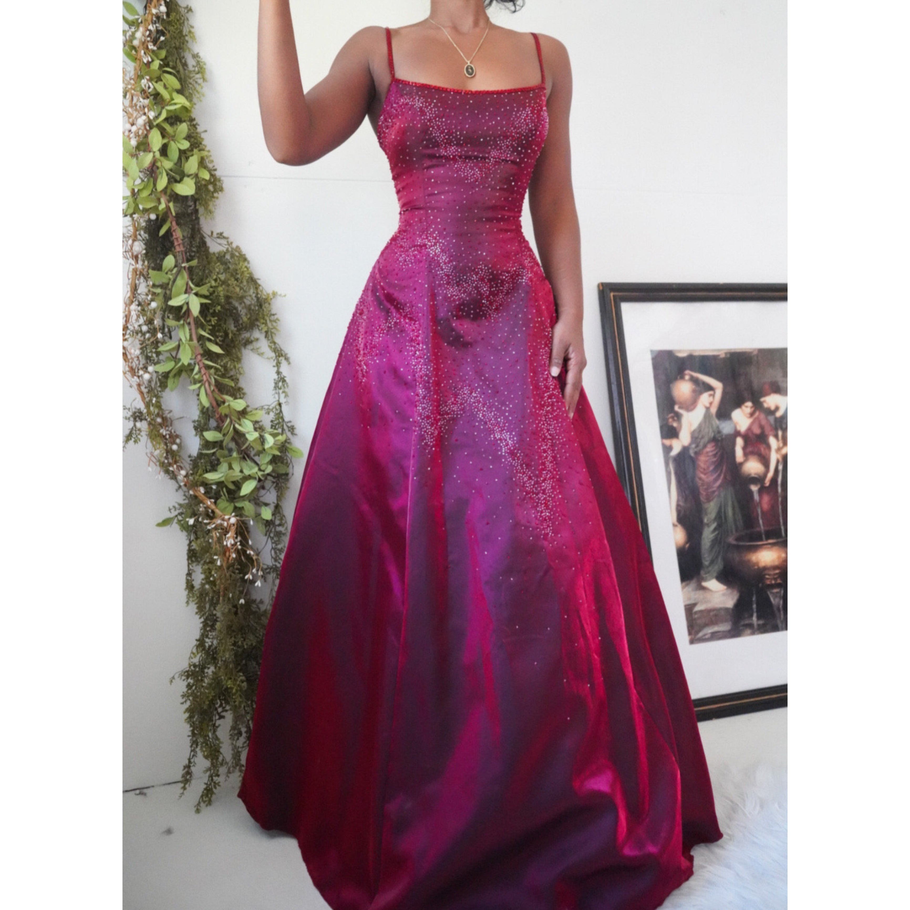 Y2K Sue Wong Beaded Iridescent Crimson Gown