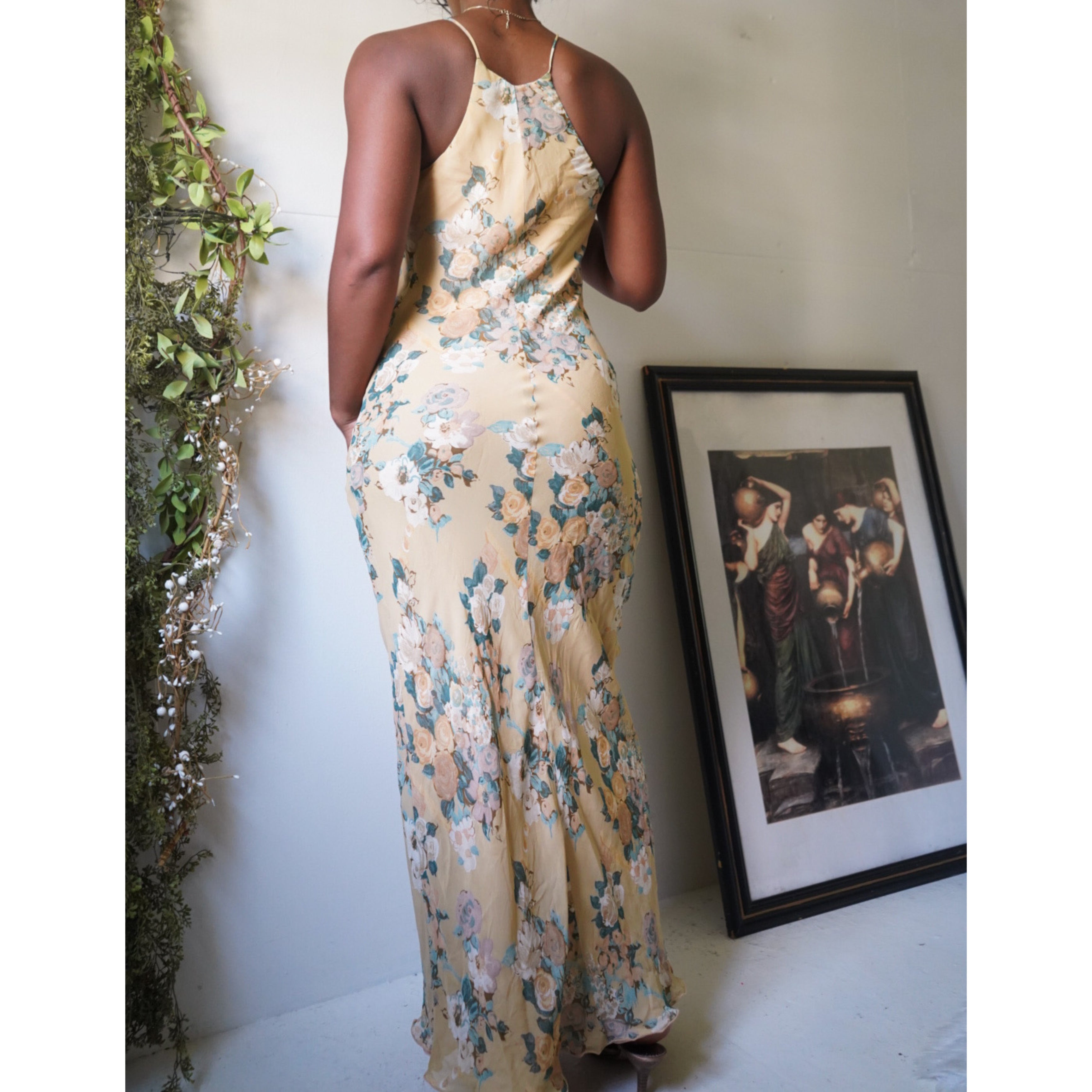 Romantic Yellow Floral Maxi Slip Dress