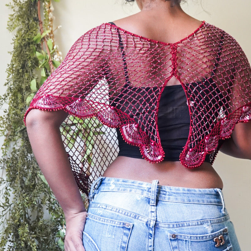 Rare Fully Beaded Crochet Poncho