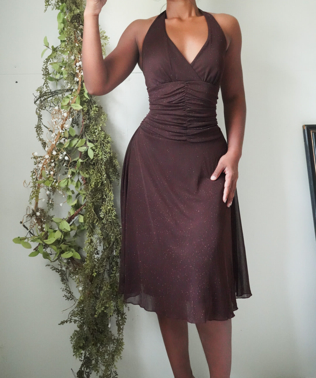 Brown Glitter Halter Dress