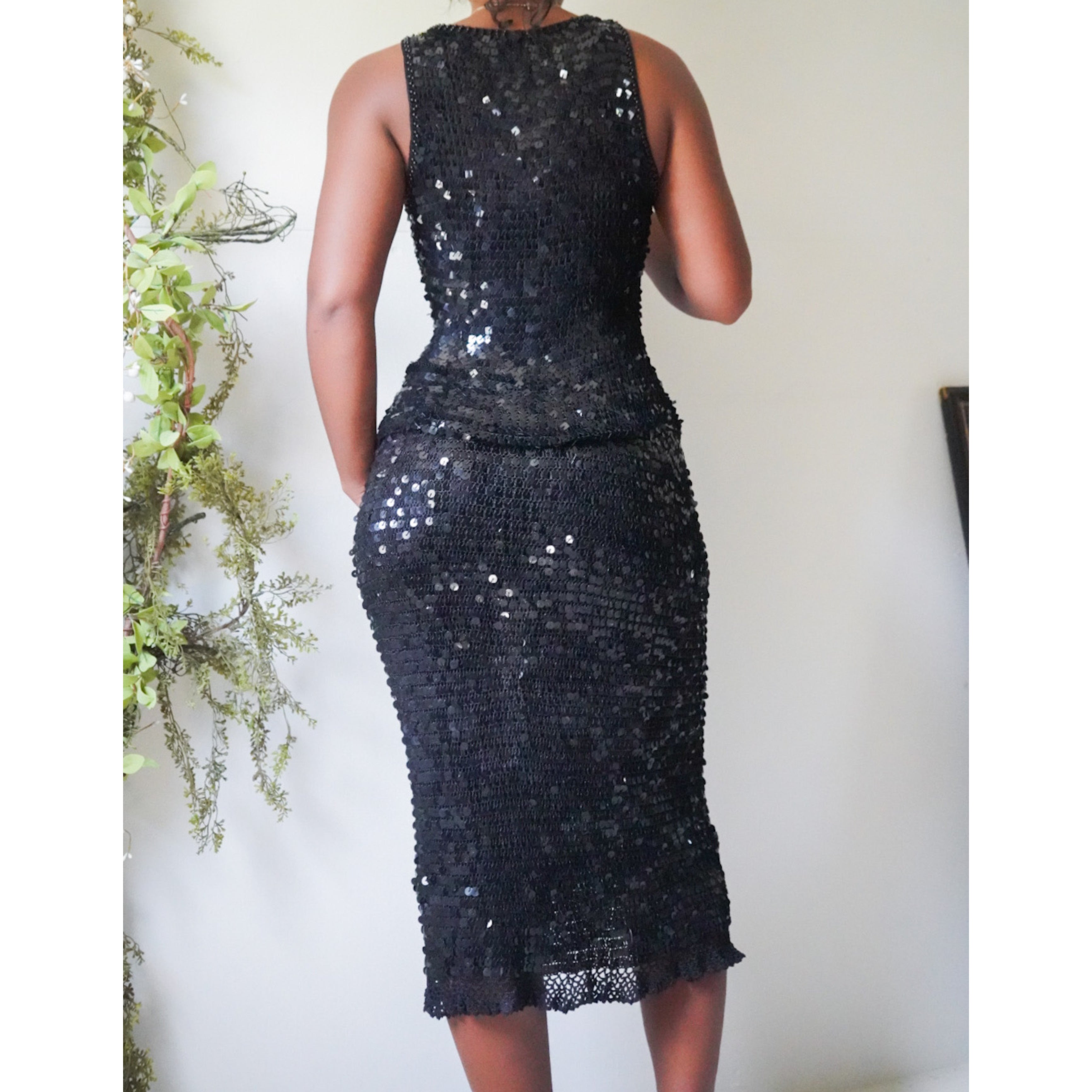 Y2K Crochet Knit Sequin Skirt