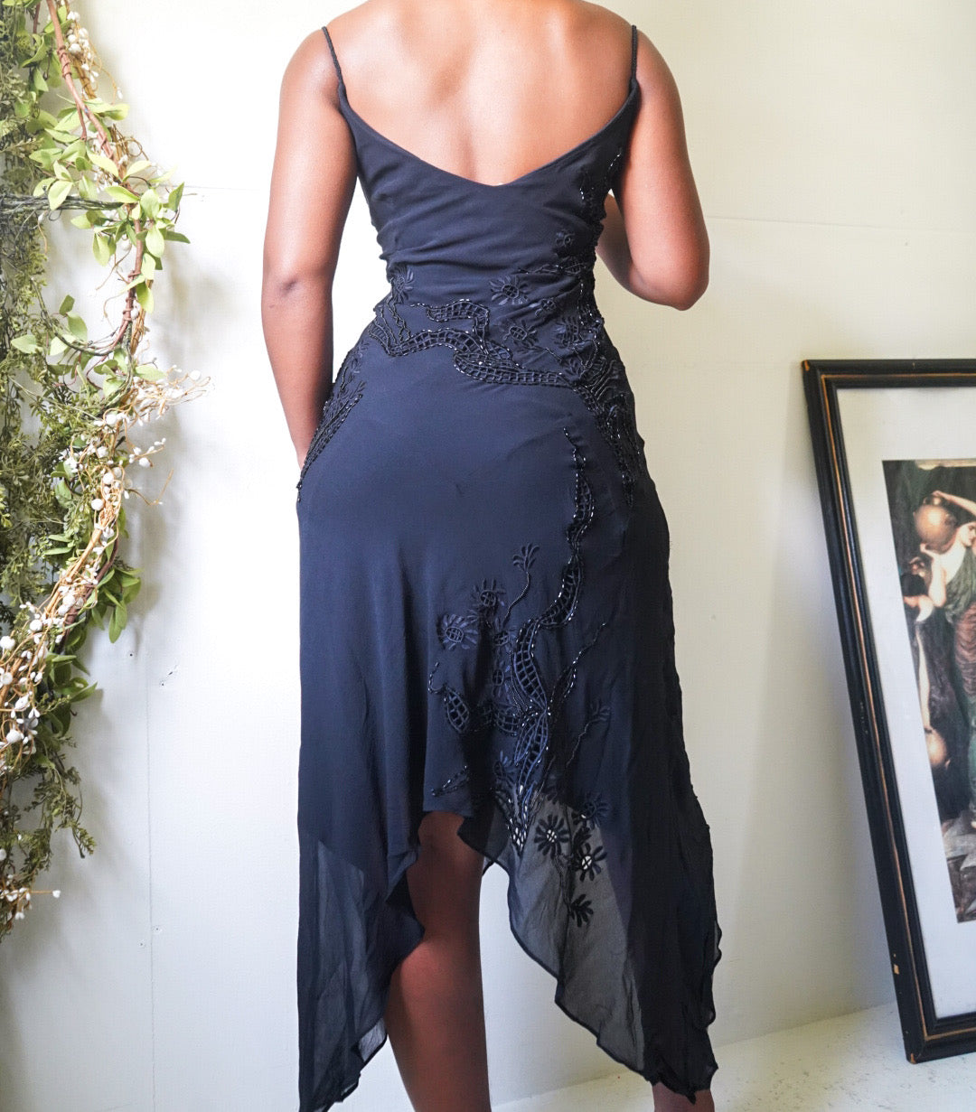 Beaded Black Staple Silk Dress