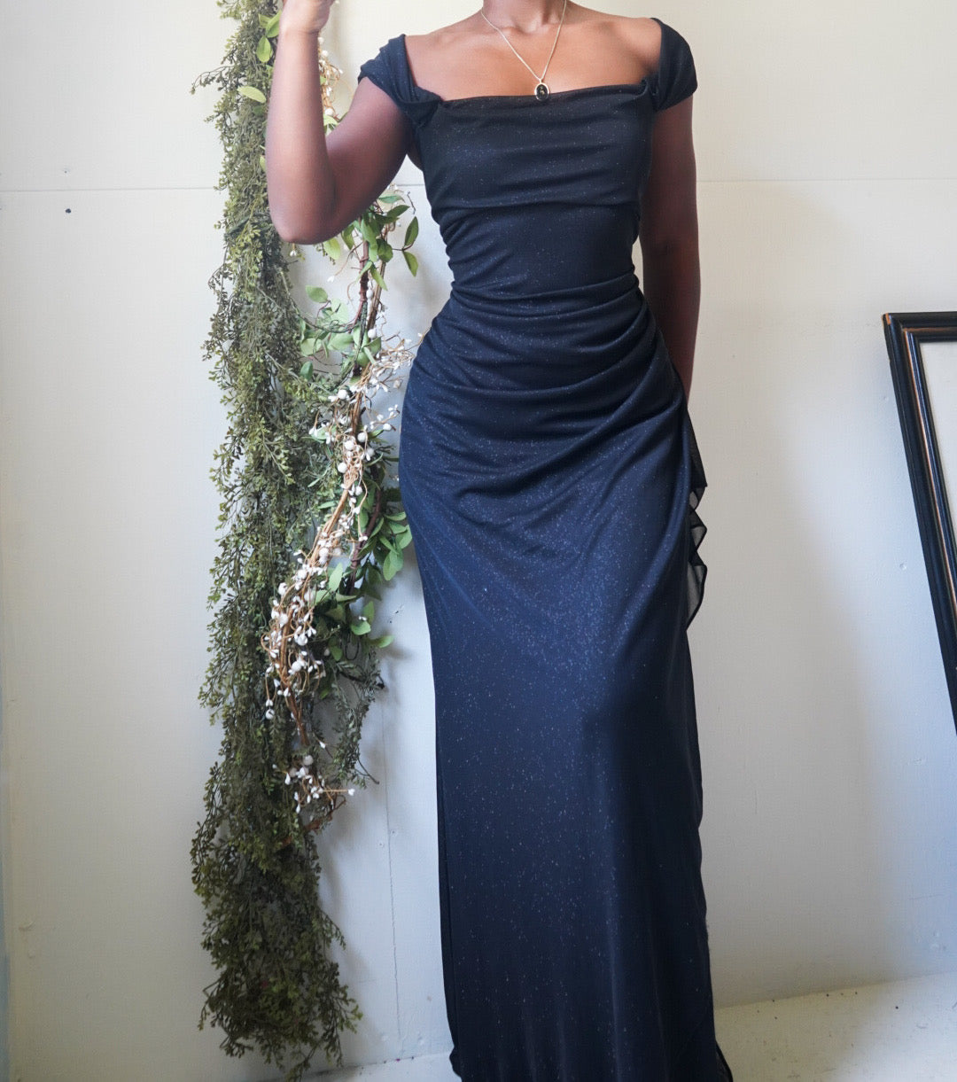 Black Sparkle Off The Shoulder Gown