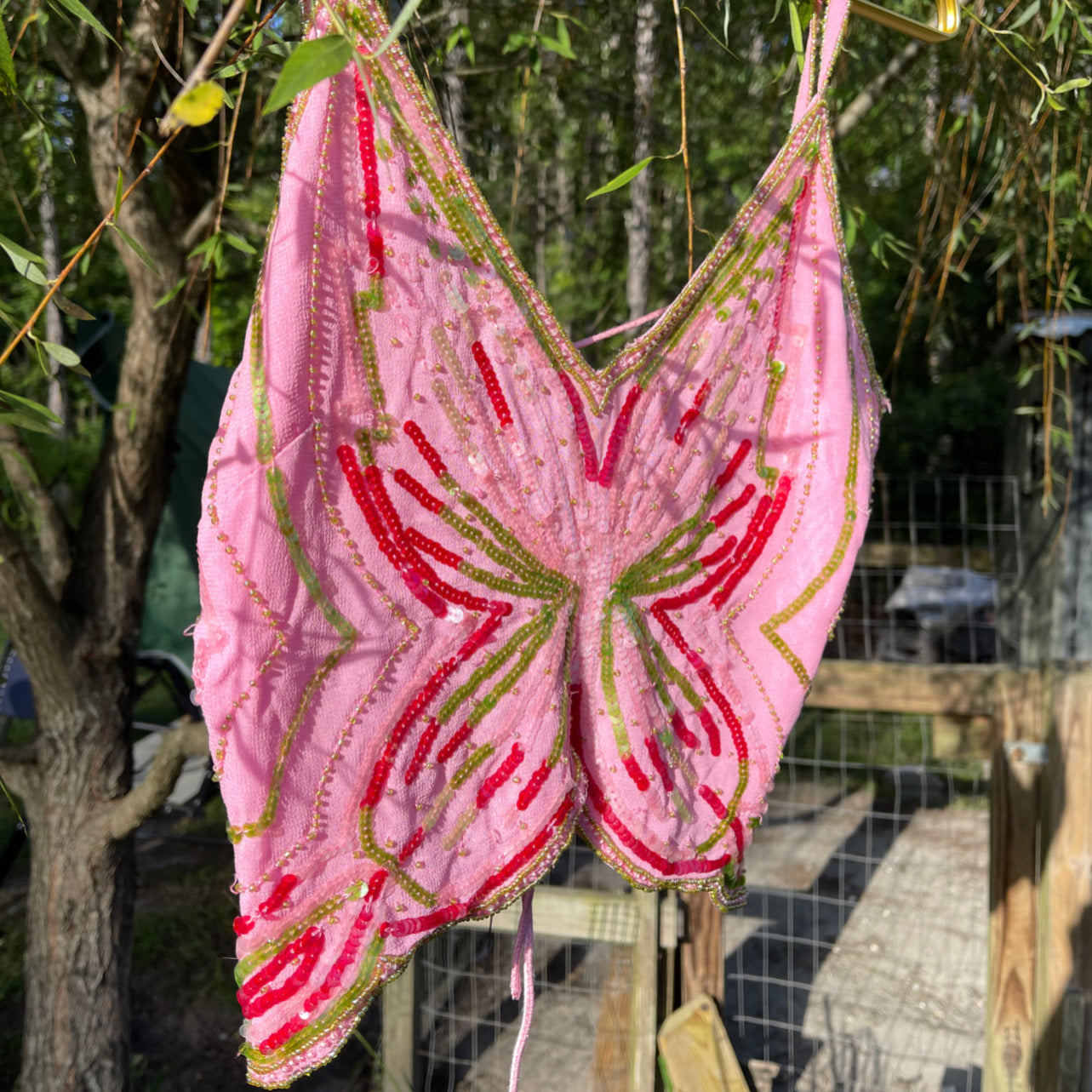 Rare beaded silk butterfly cropped top