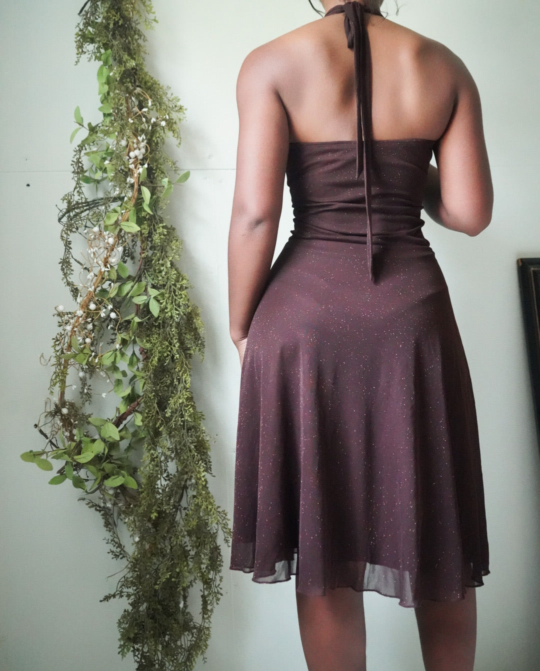 Brown Glitter Halter Dress