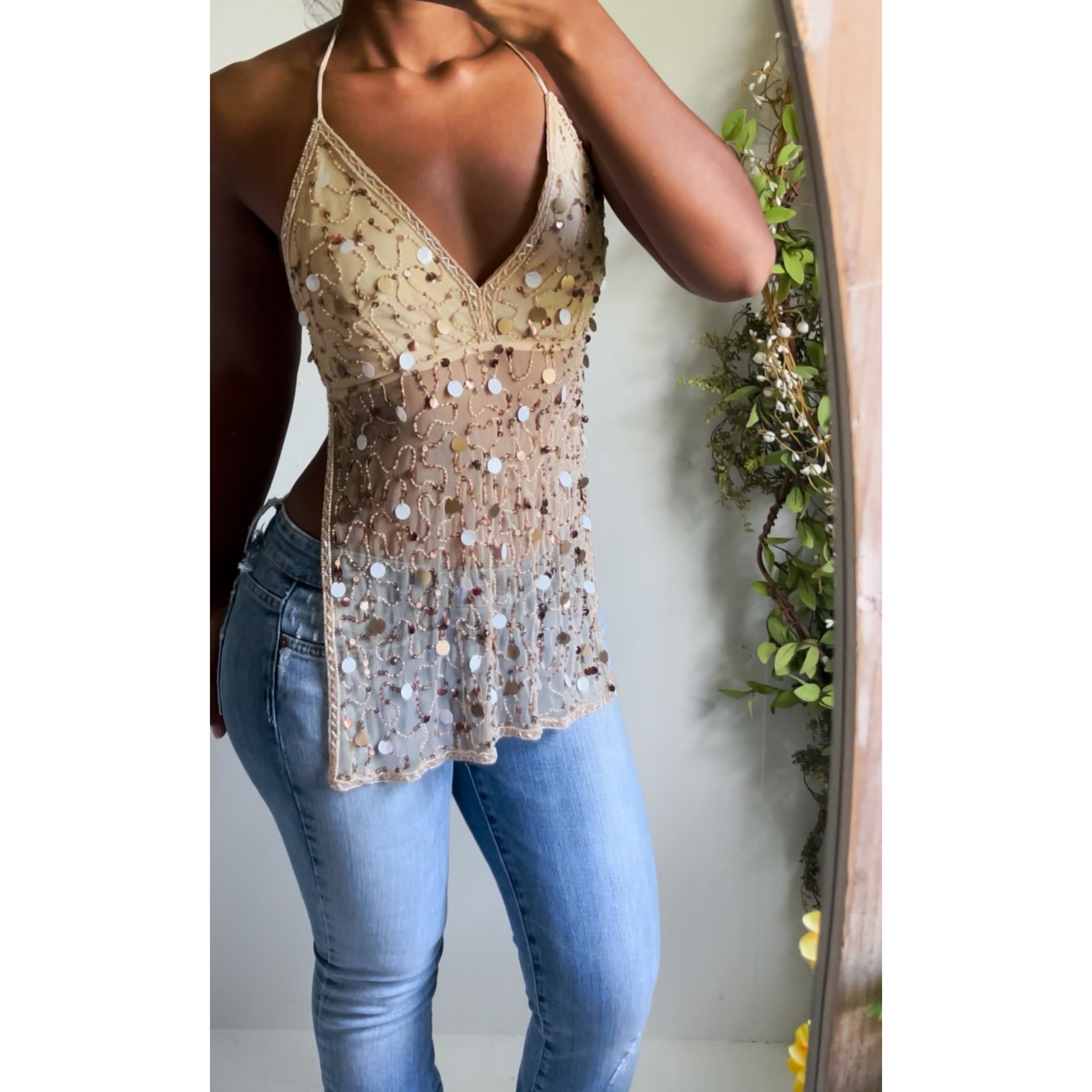 y2k-gold-sequin-beaded-halter-tie-back-top-image