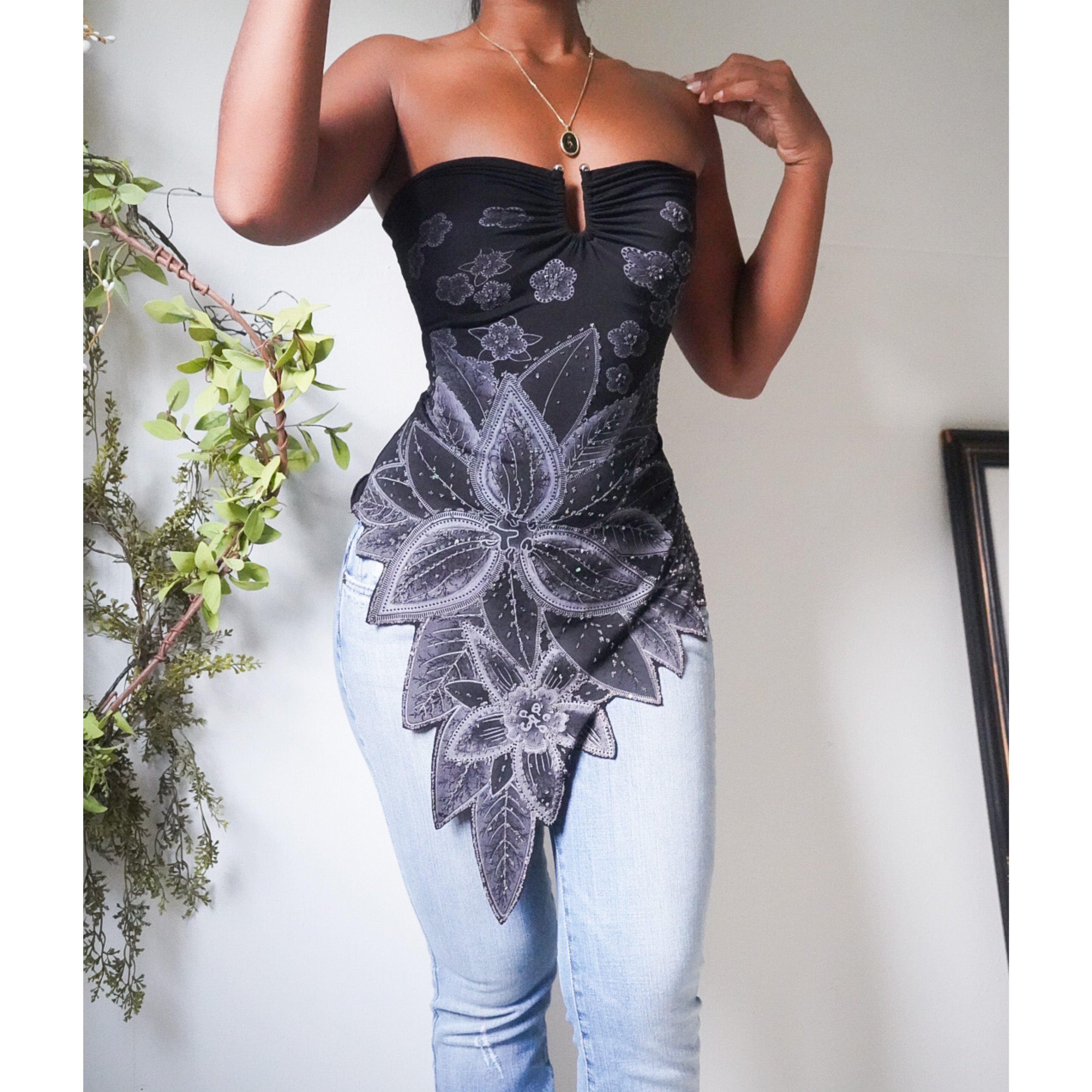 painted-floral-hem-strapless-top-image