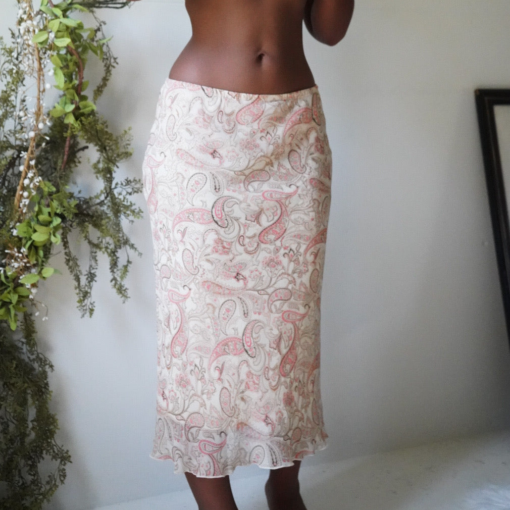 Cream Paisley Midi Skirt