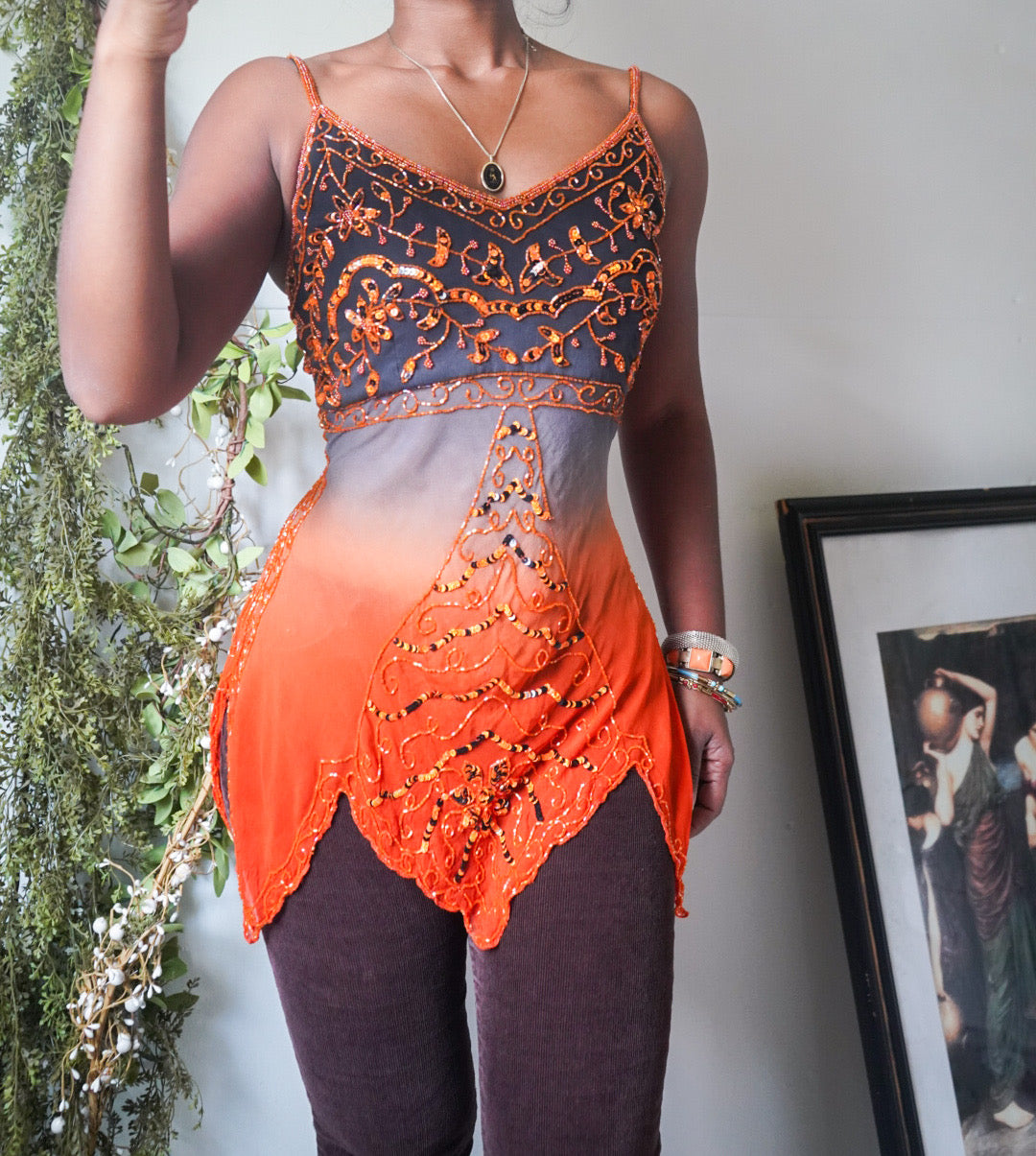 Boho Beaded Silk Fairy Top