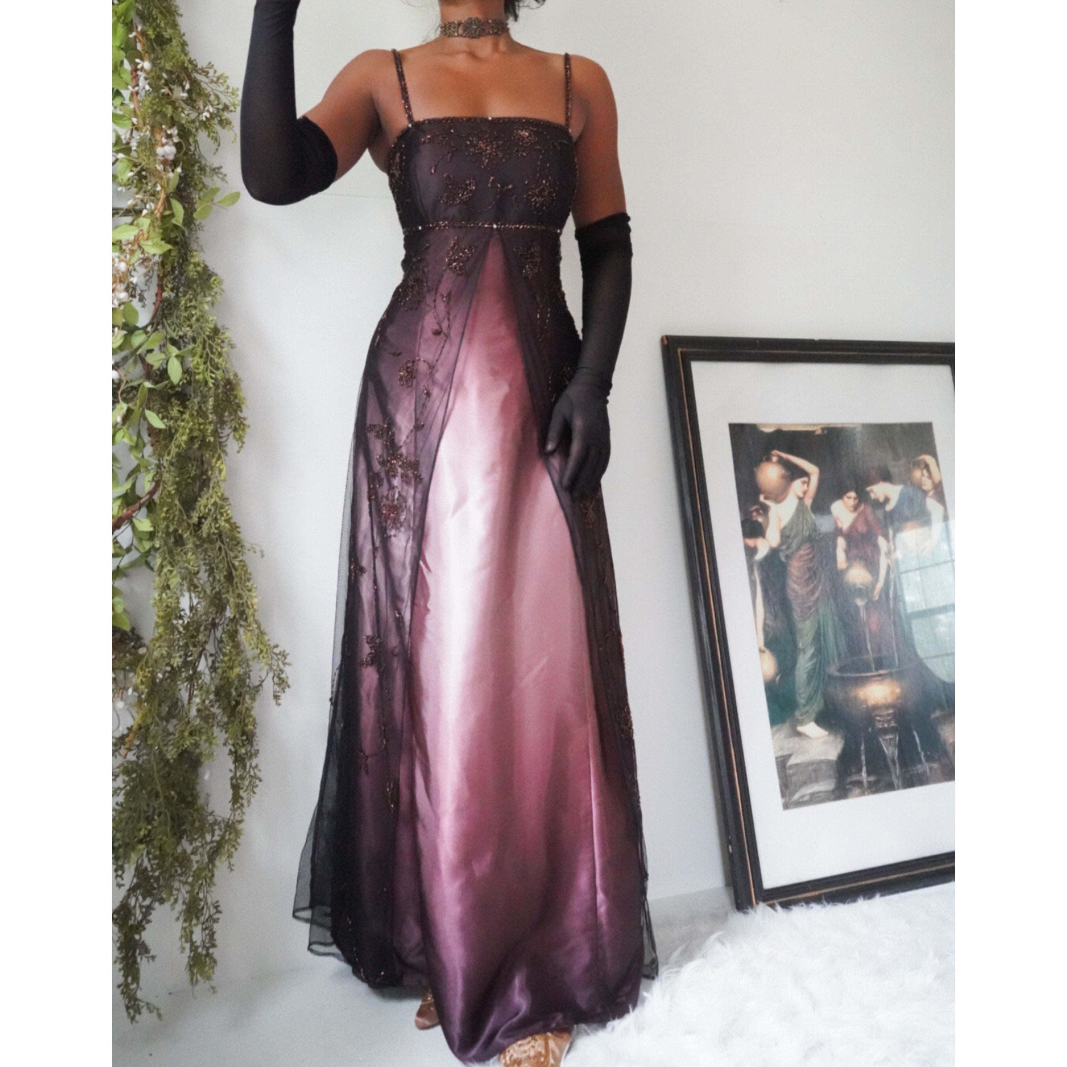 Ombre Chocolate Beaded Split Front Gown