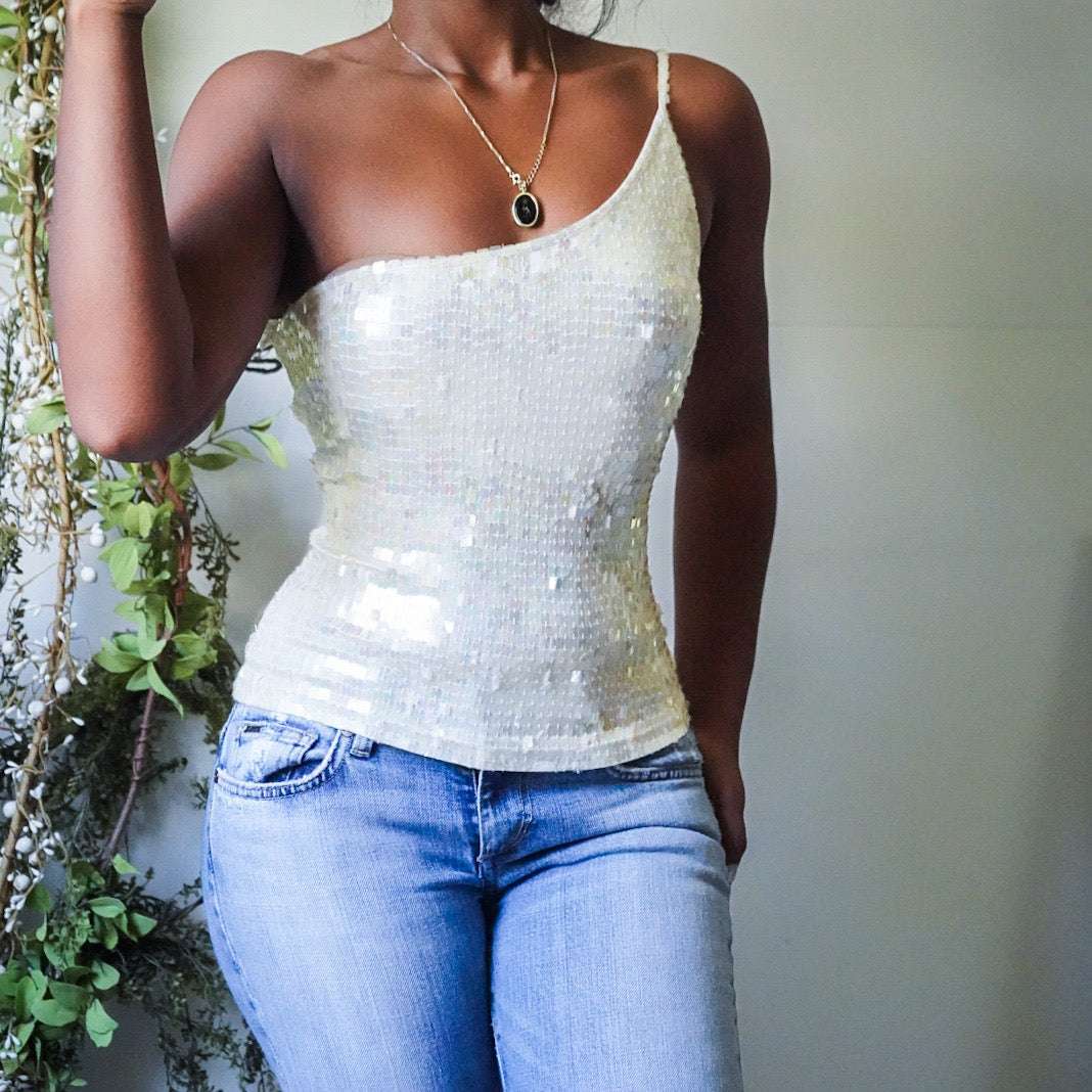 Ivory Iridescent Sequin Top