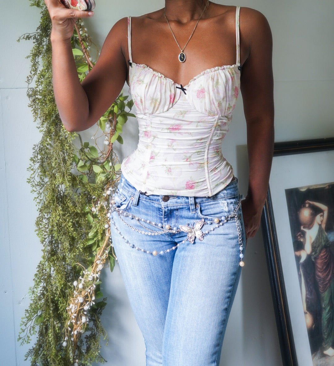 Y2K Romantic Rose Ruched Silk Blend Bustier