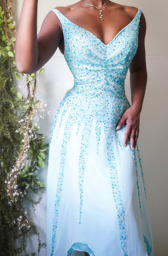 Vintage Y2K Butterfly Beaded Silk Fairy Dress