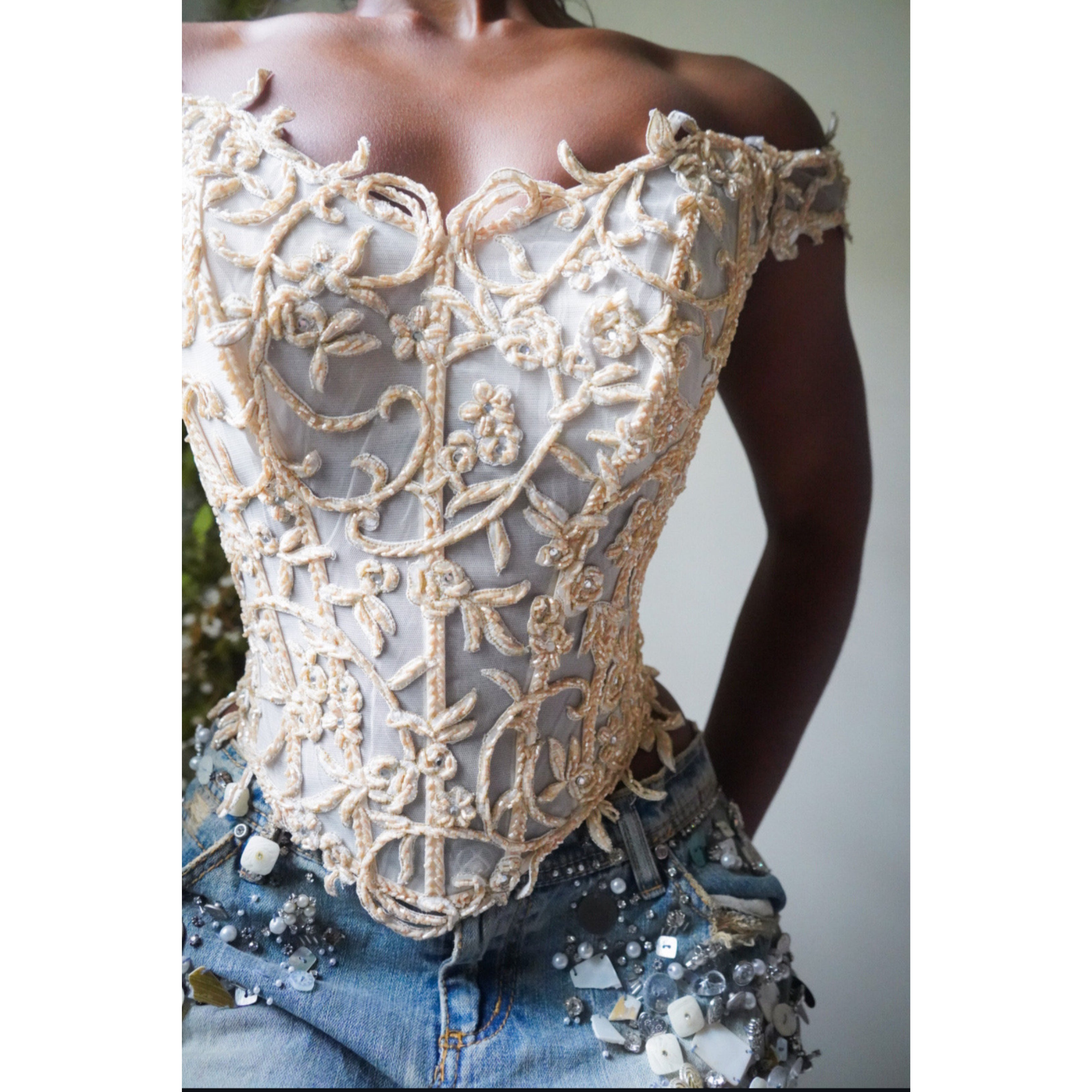 Cream Fully Beaded Bridal Corset