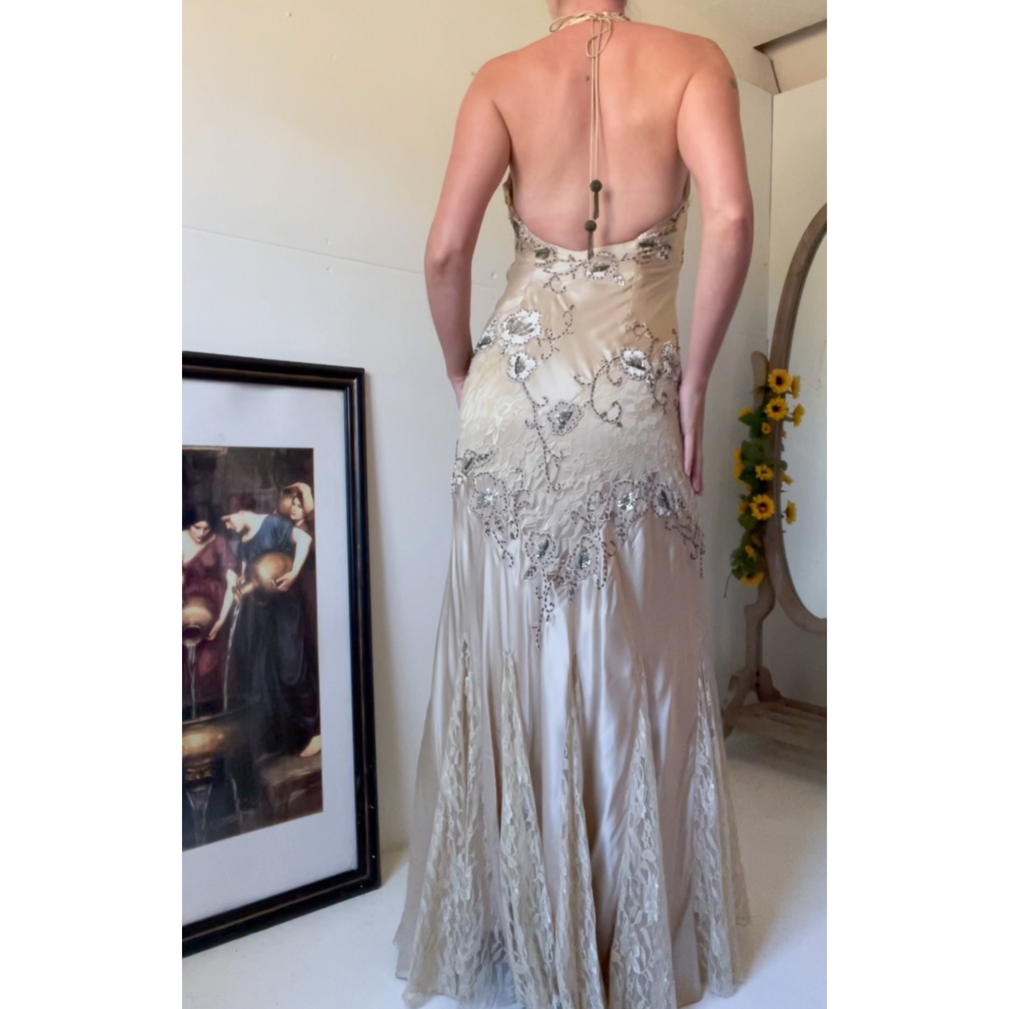 beaded lace satin fairy gown