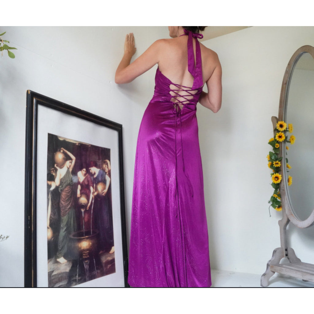 Berry Glitter Halter Gown