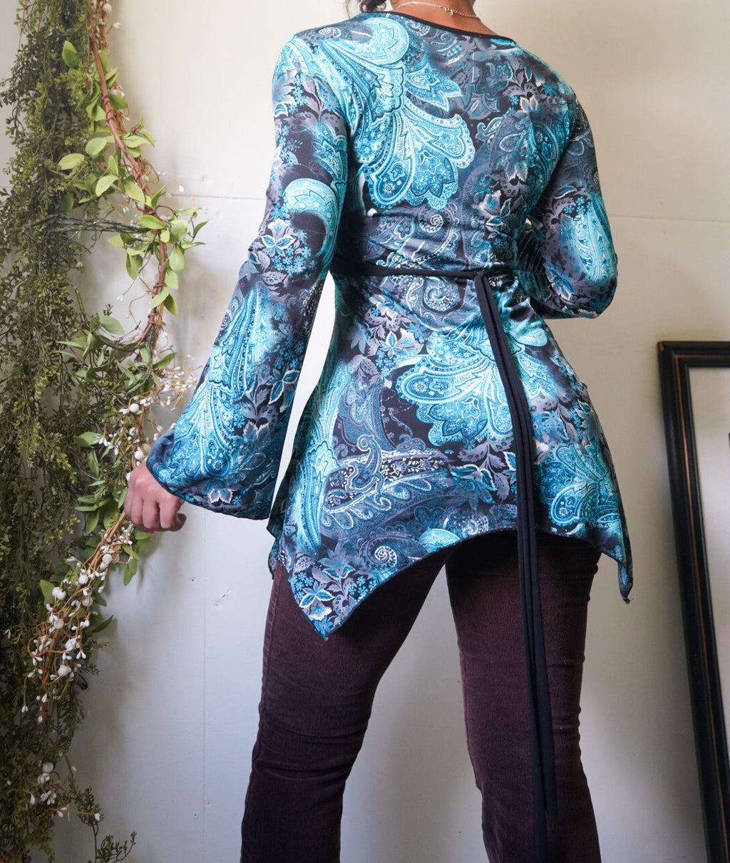 Paisley Boho Flare Sleeve Tie Back Top