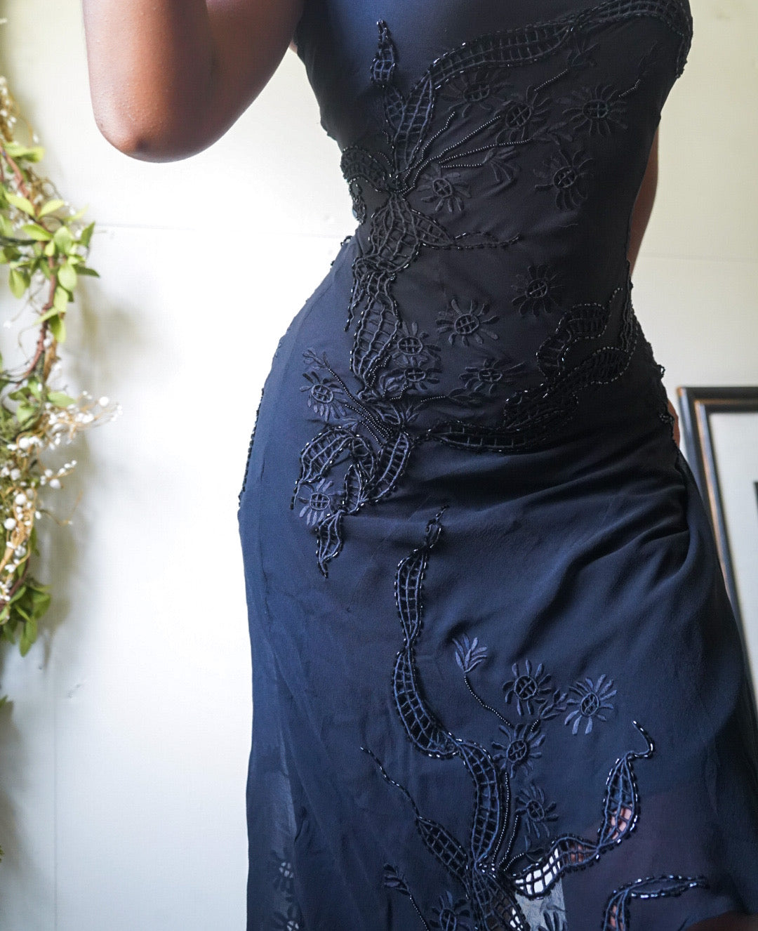 Beaded Black Staple Silk Dress