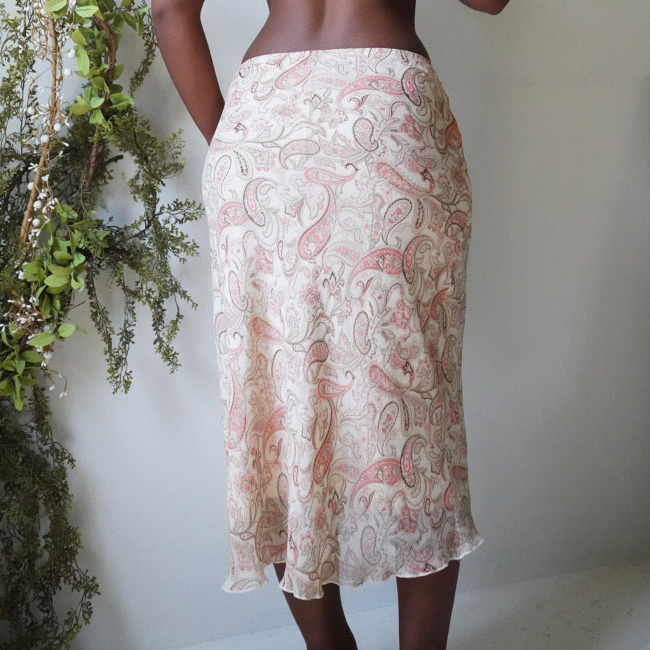 Cream Paisley Midi Skirt