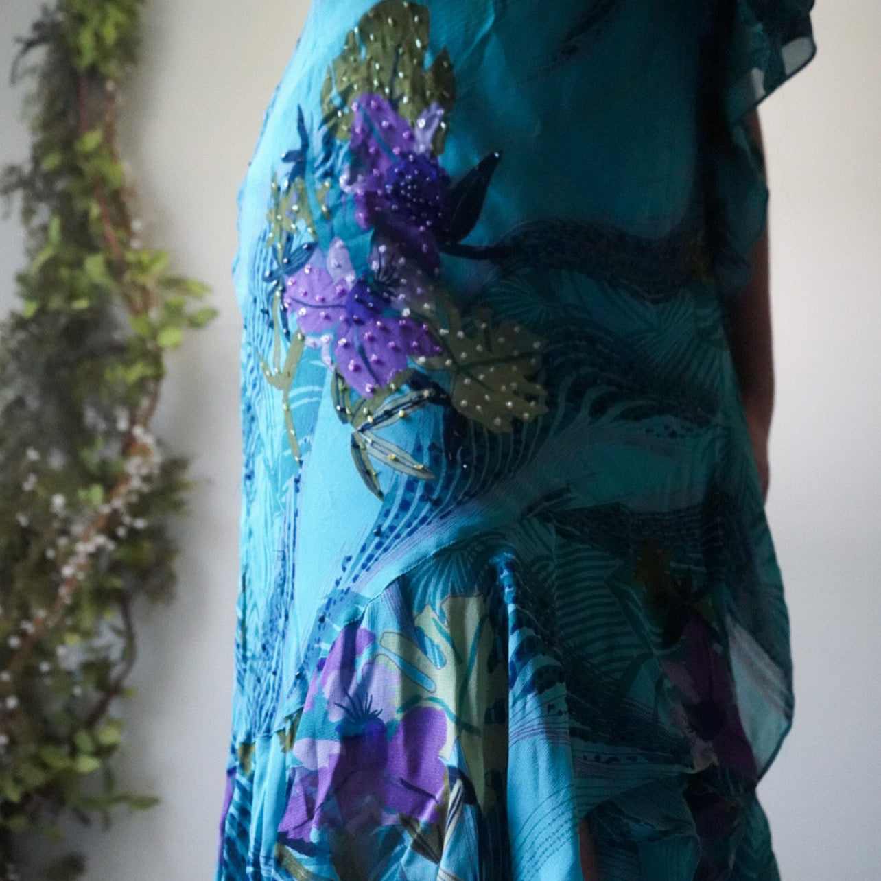 beaded tropical dress