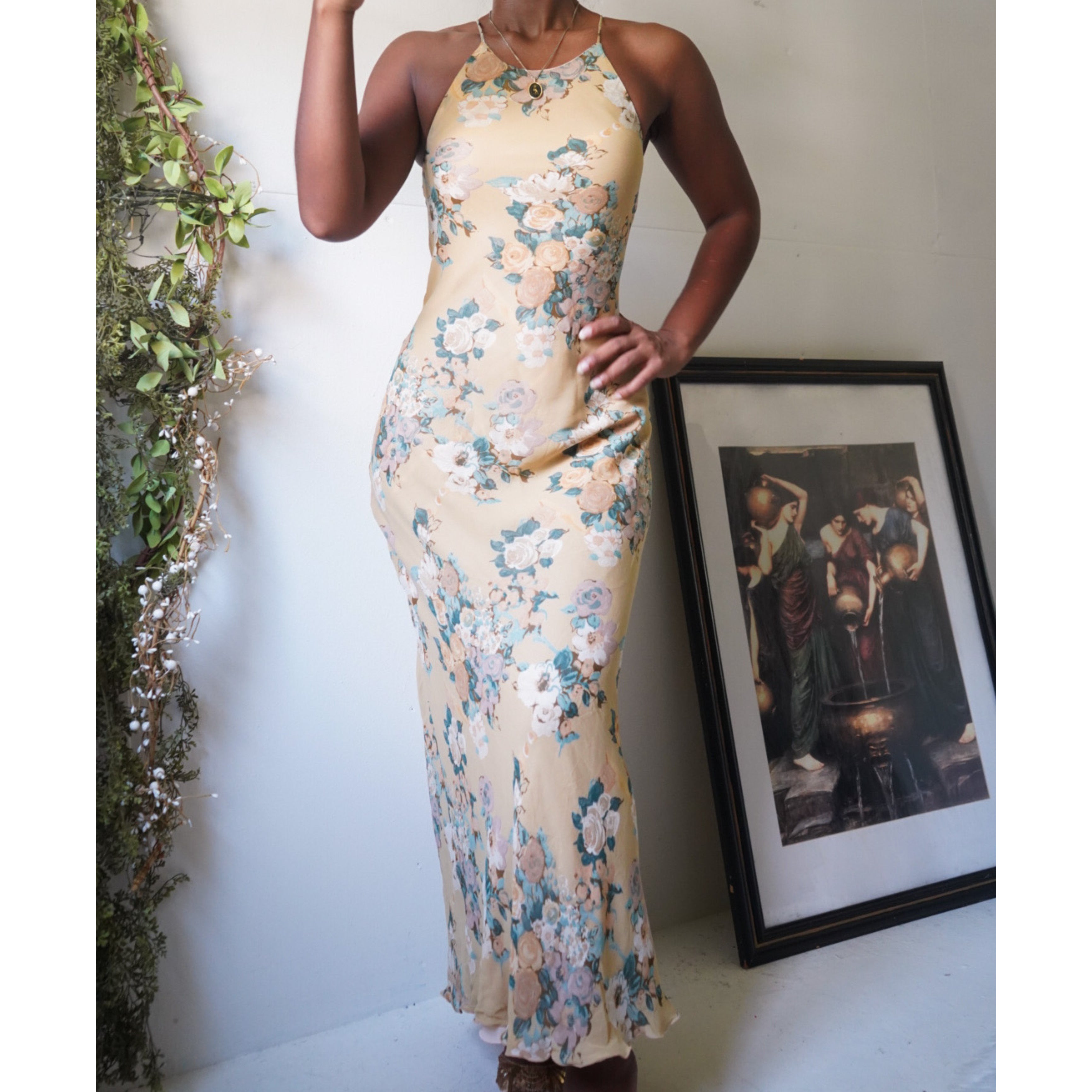 Romantic Yellow Floral Maxi Slip Dress