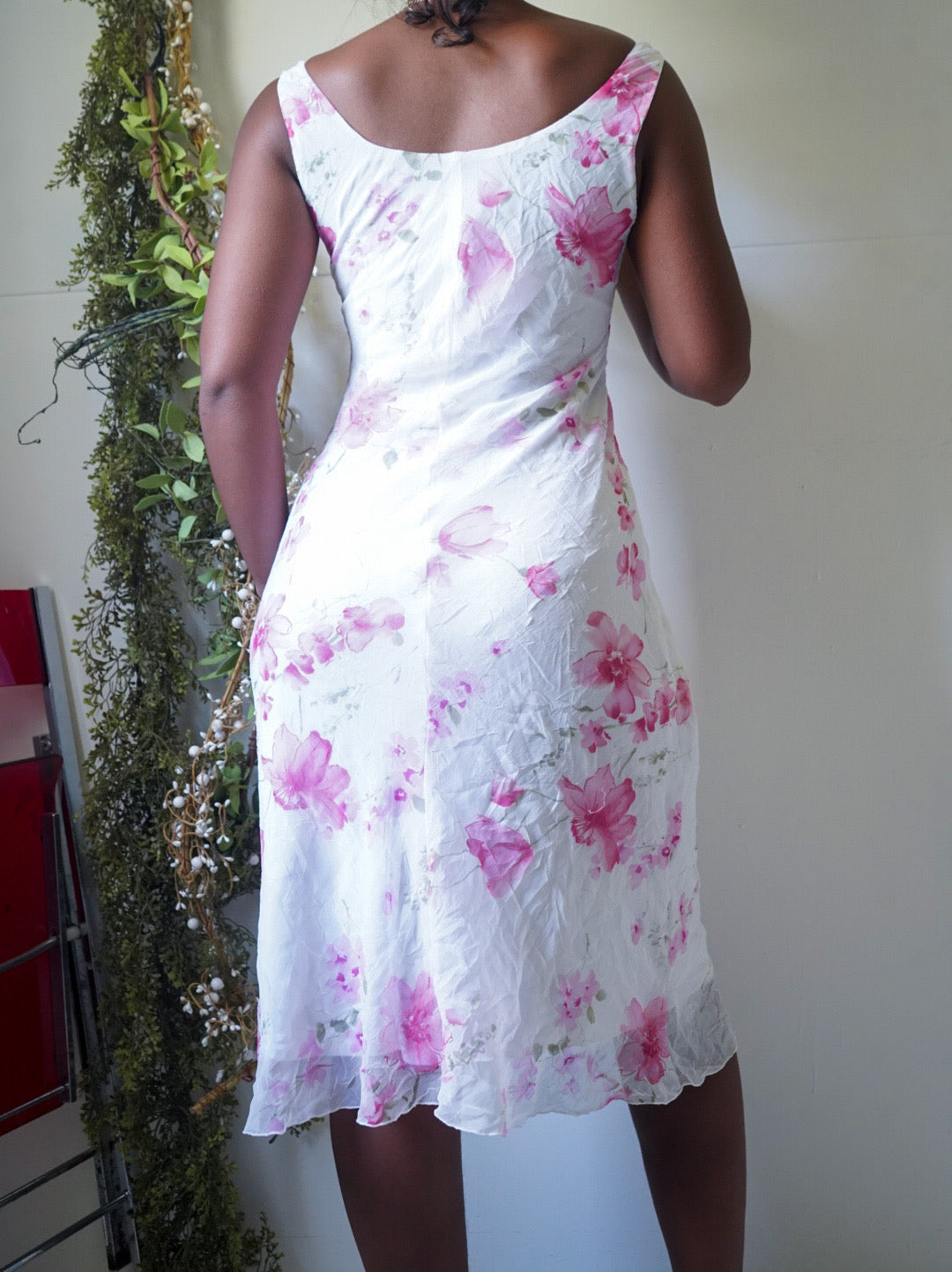 Pink and White Floral Crinkle Dress