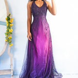 Vintage Ombré Beaded Overlay Prom Dress (S-M)