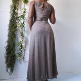 Vintage 90’s Taupe Beaded Silk Gown (XS)